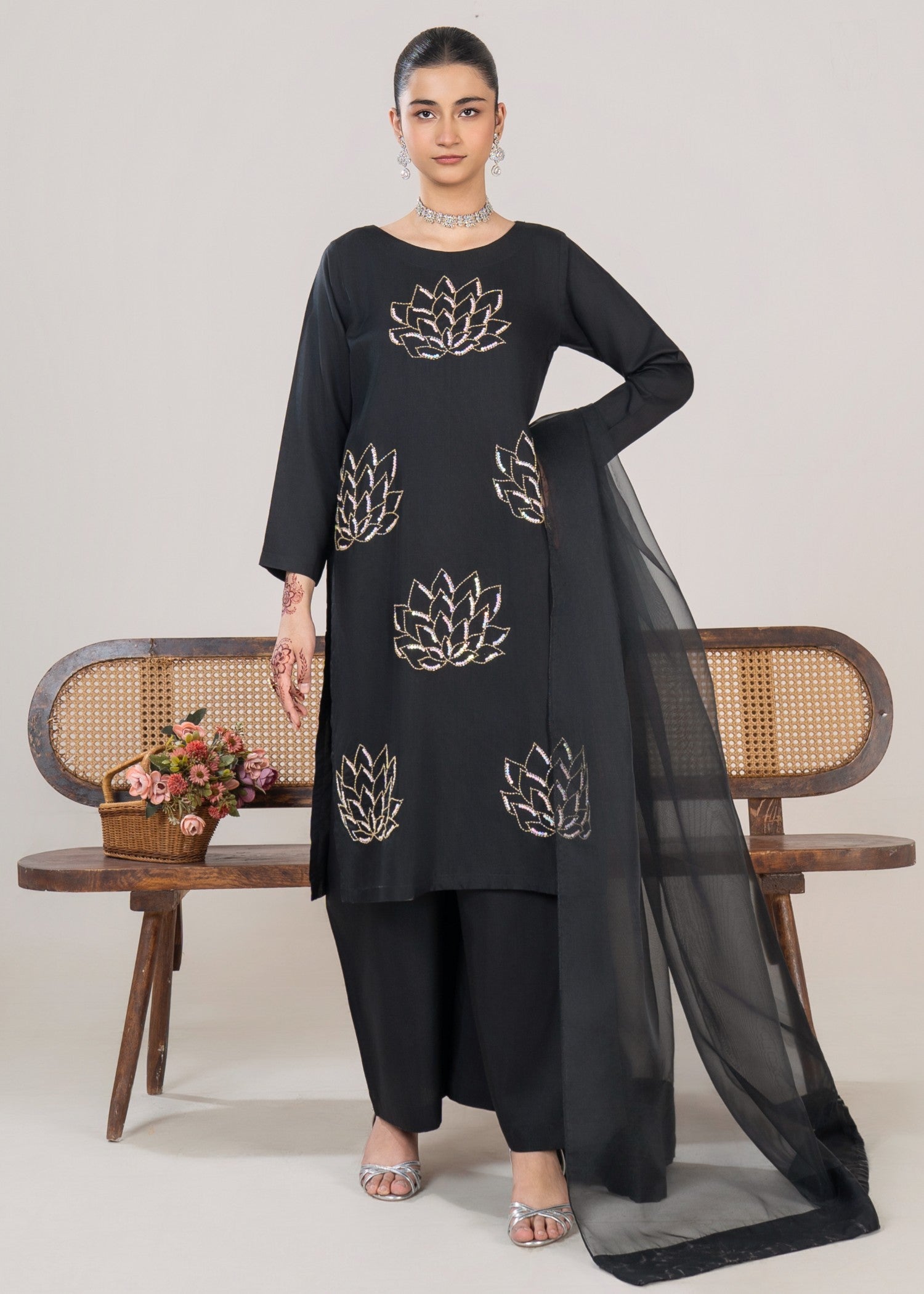 viscose Kurta Set in Jet black