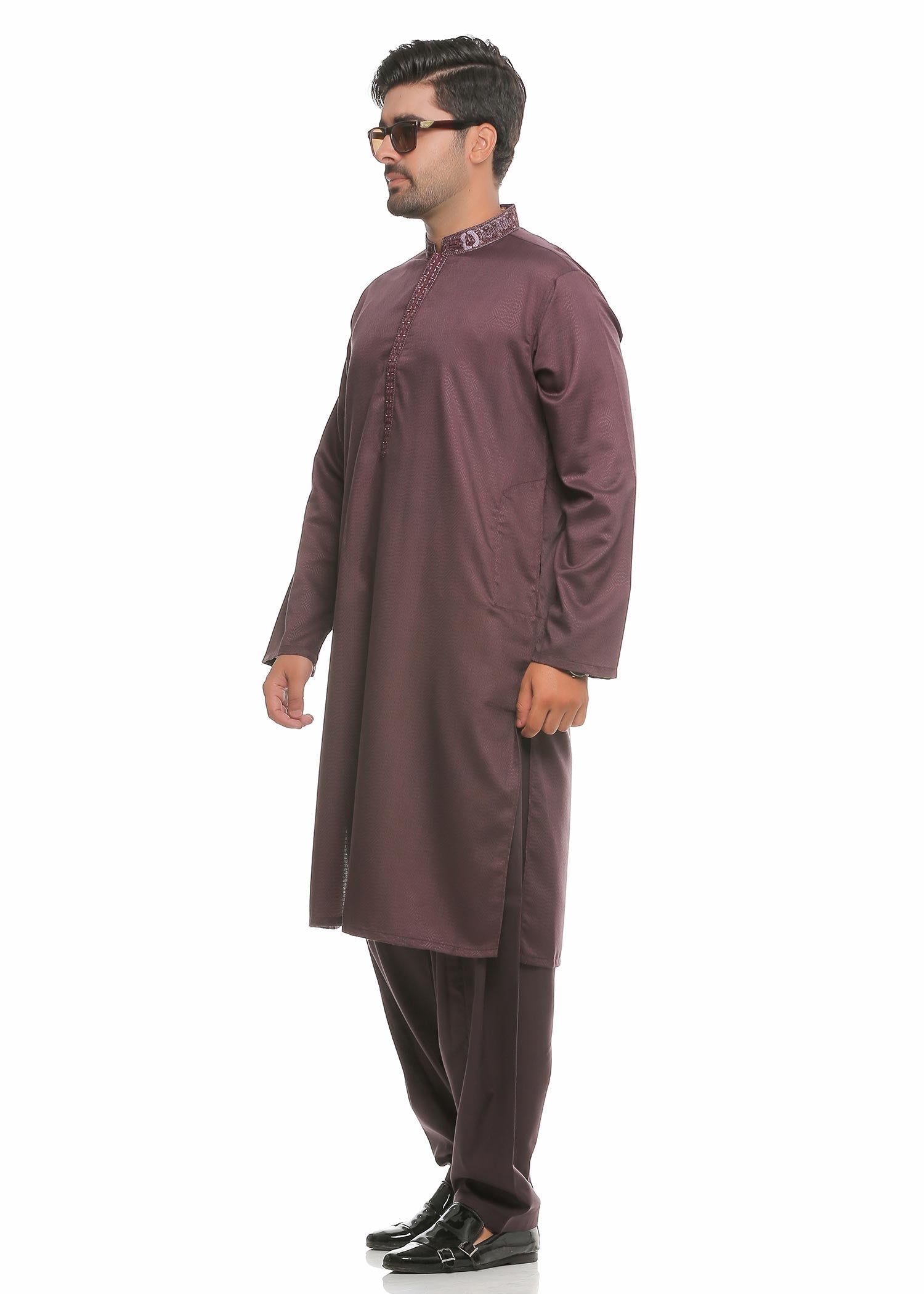 textured wash & wear Shalwar Kameez in Purple