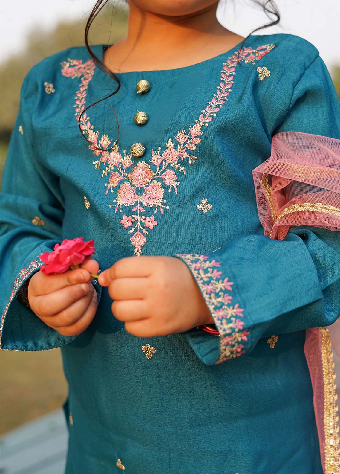 raw silk Gharara in Turquoise