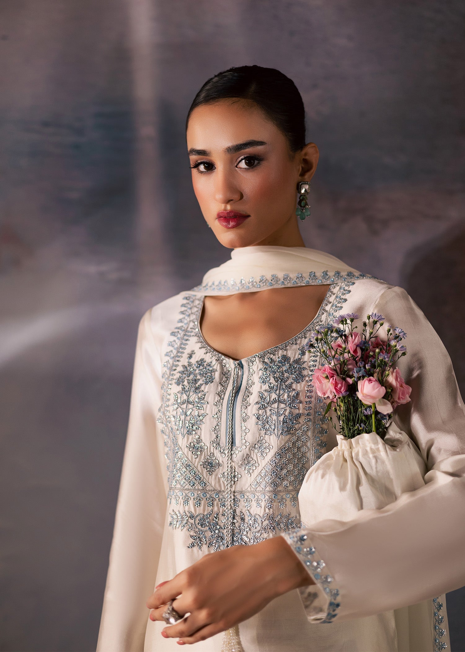 thai silk Kurta Set in Ivory