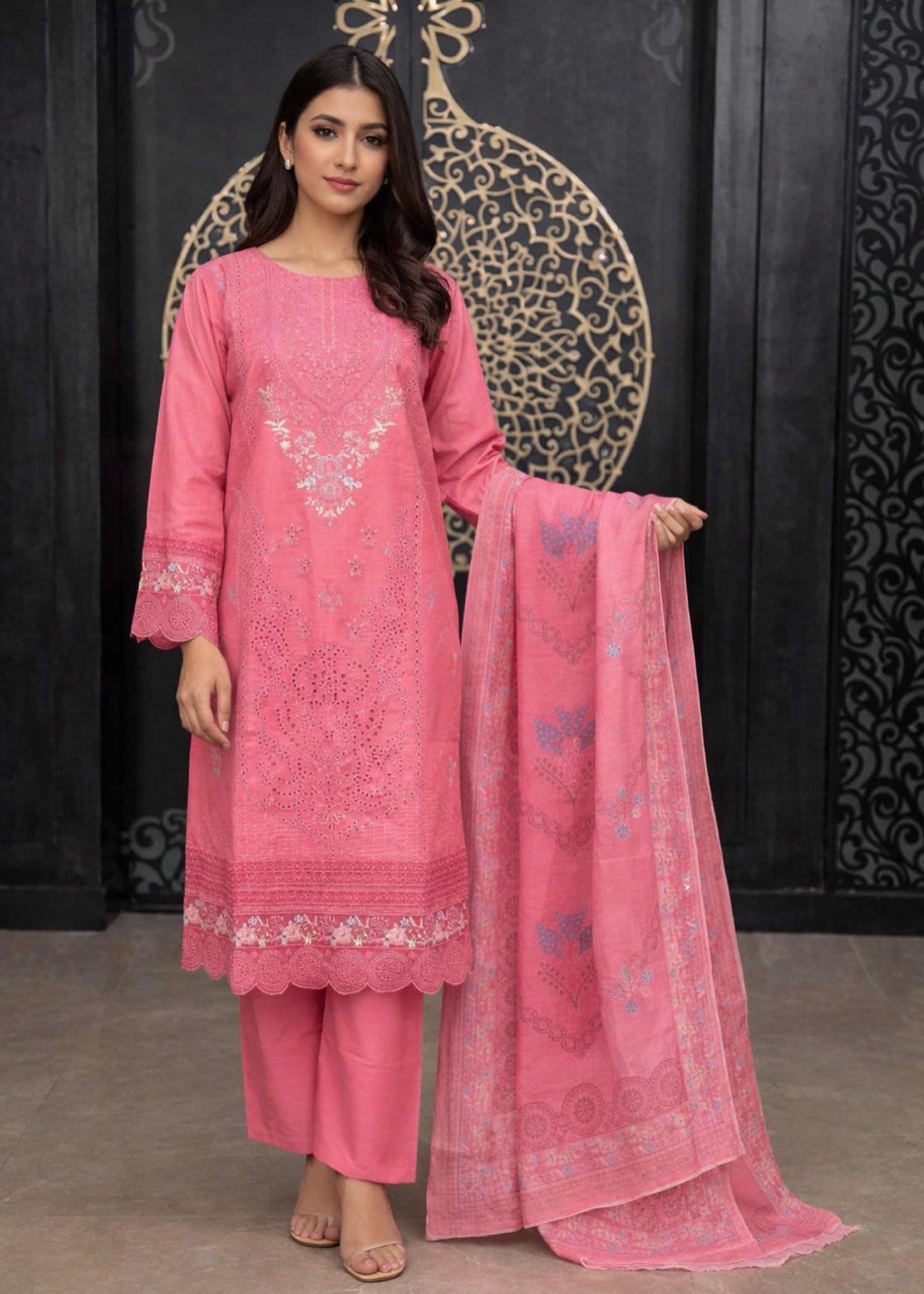cotton dobby Kurta Set in Bubblegum pink