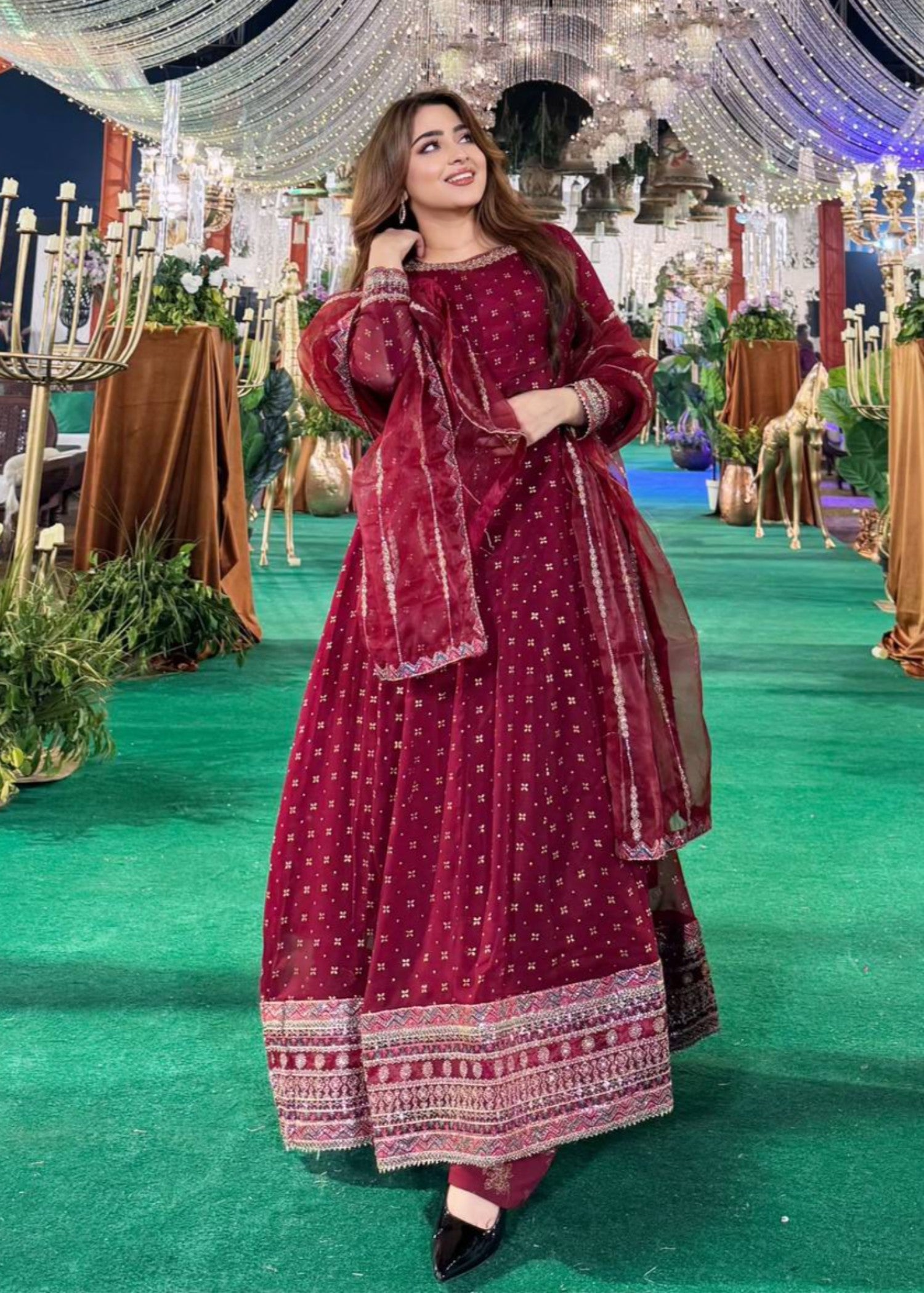 crinkle chiffon Maxi in Maroon