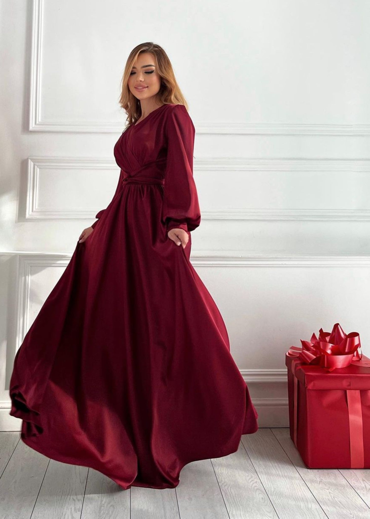 silk Dress in Maroon
