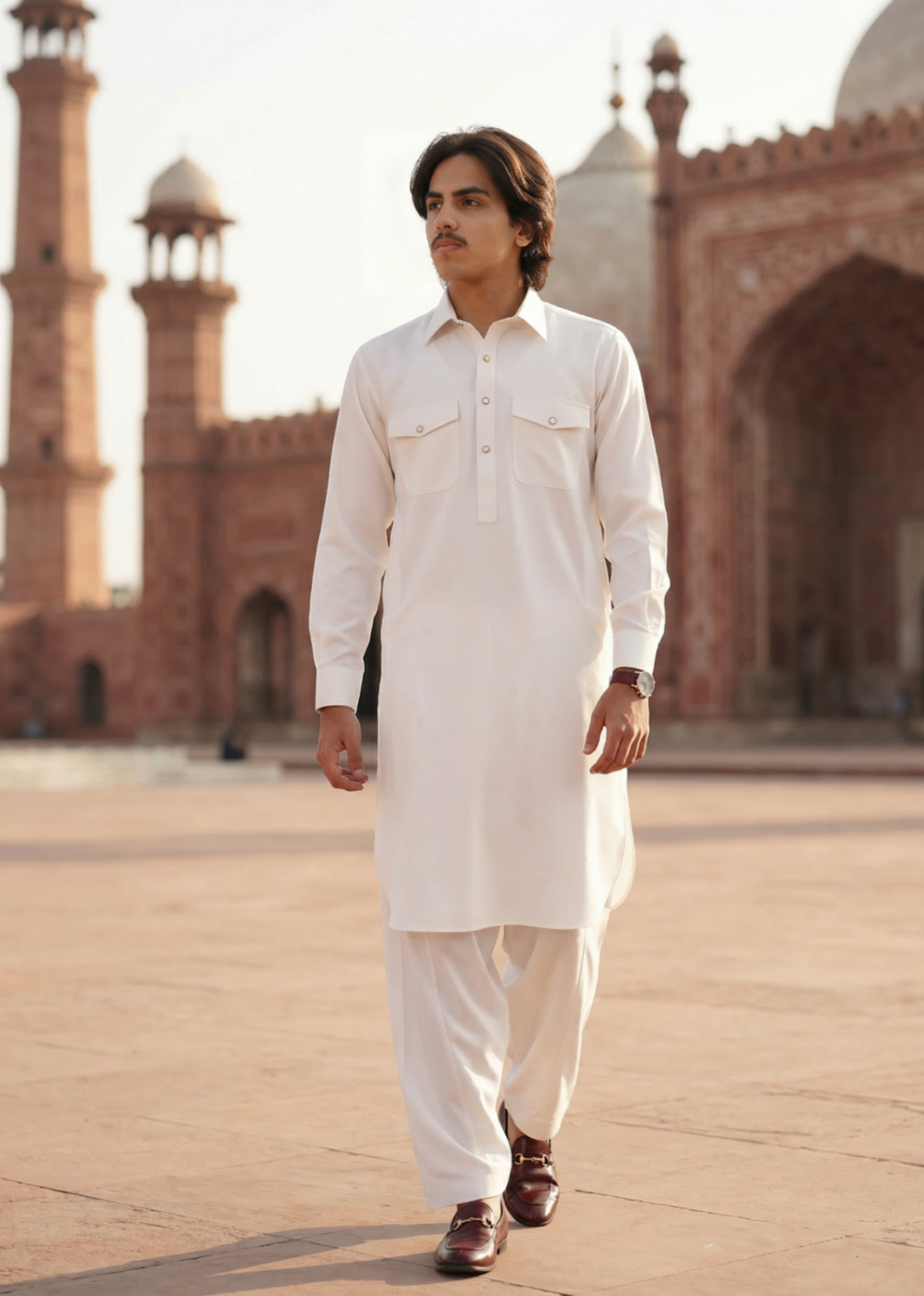 wash & wear Shalwar Kameez in White smoke