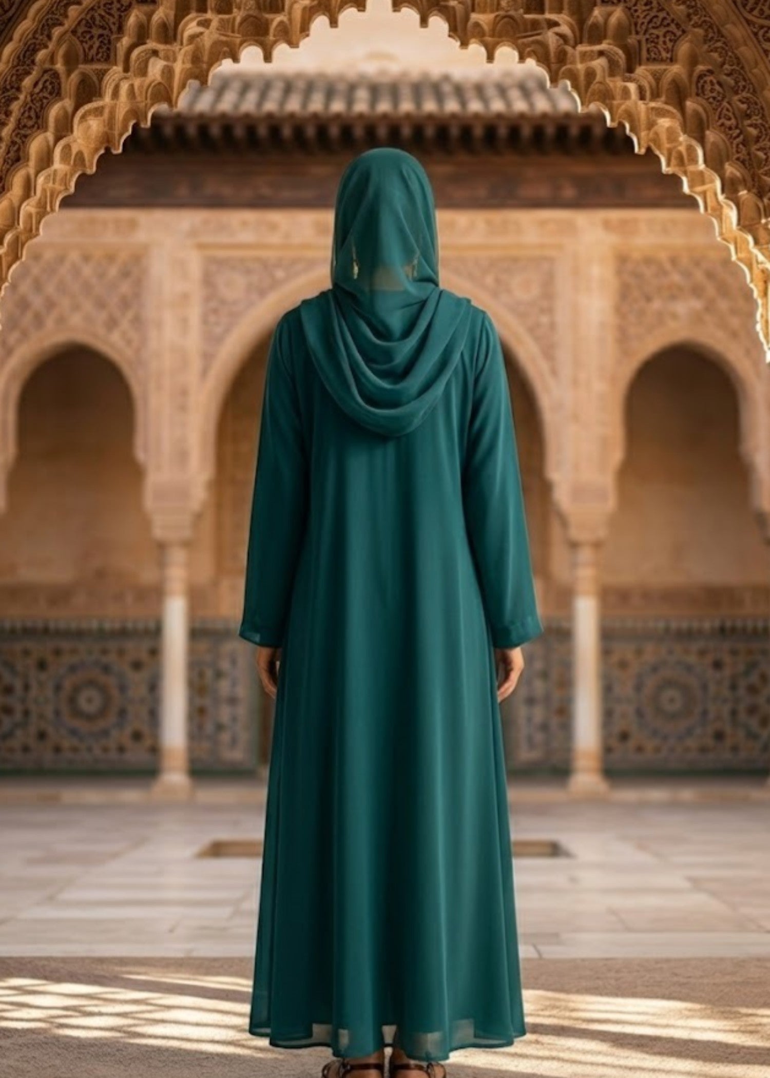 silk Abaya in Bottle green