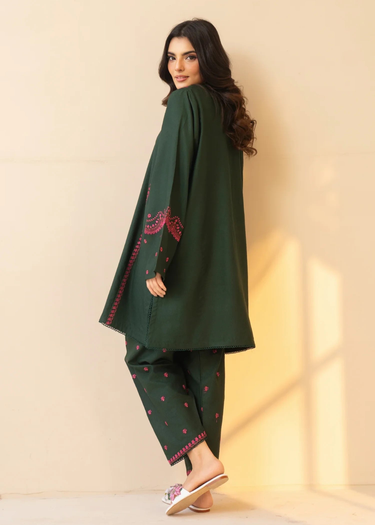 cotton Kurta Set in Dark green