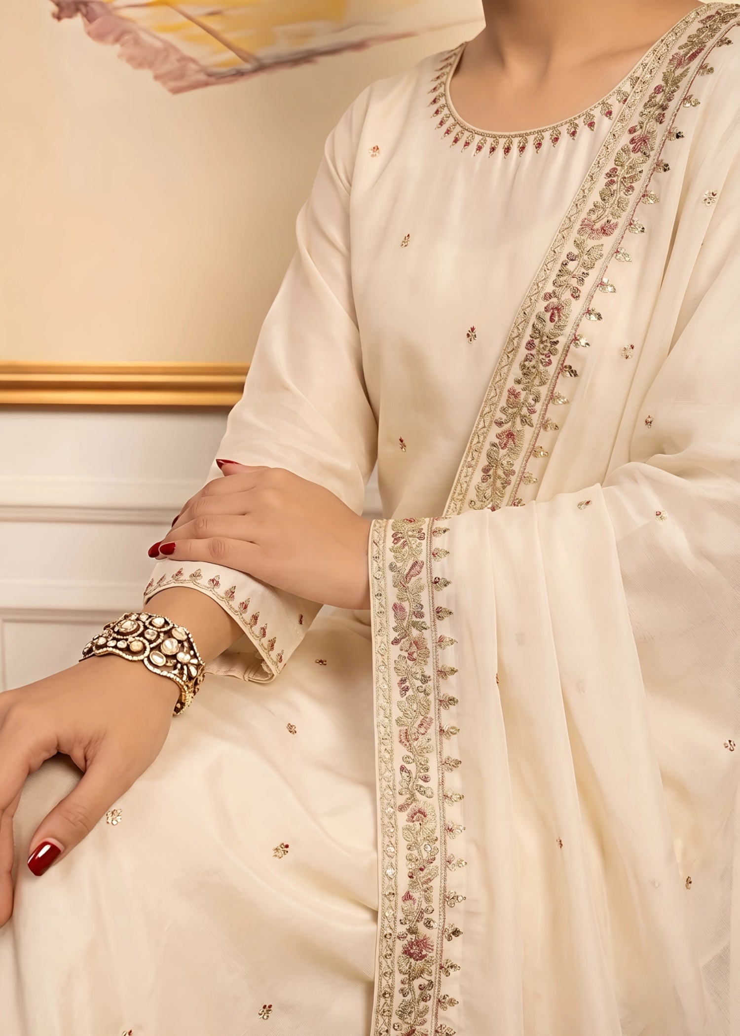 silk Kurta Set in Beige