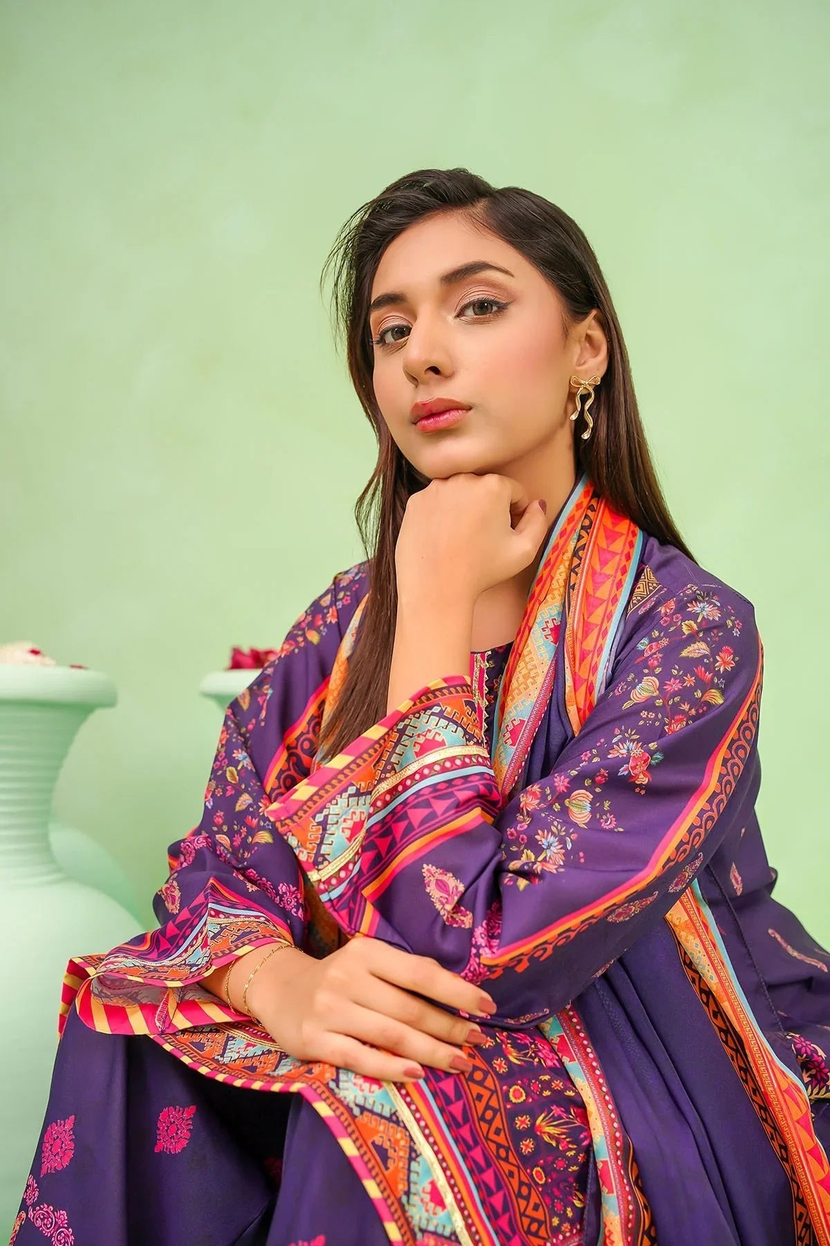 poly lawn Kurta Set in Indigo