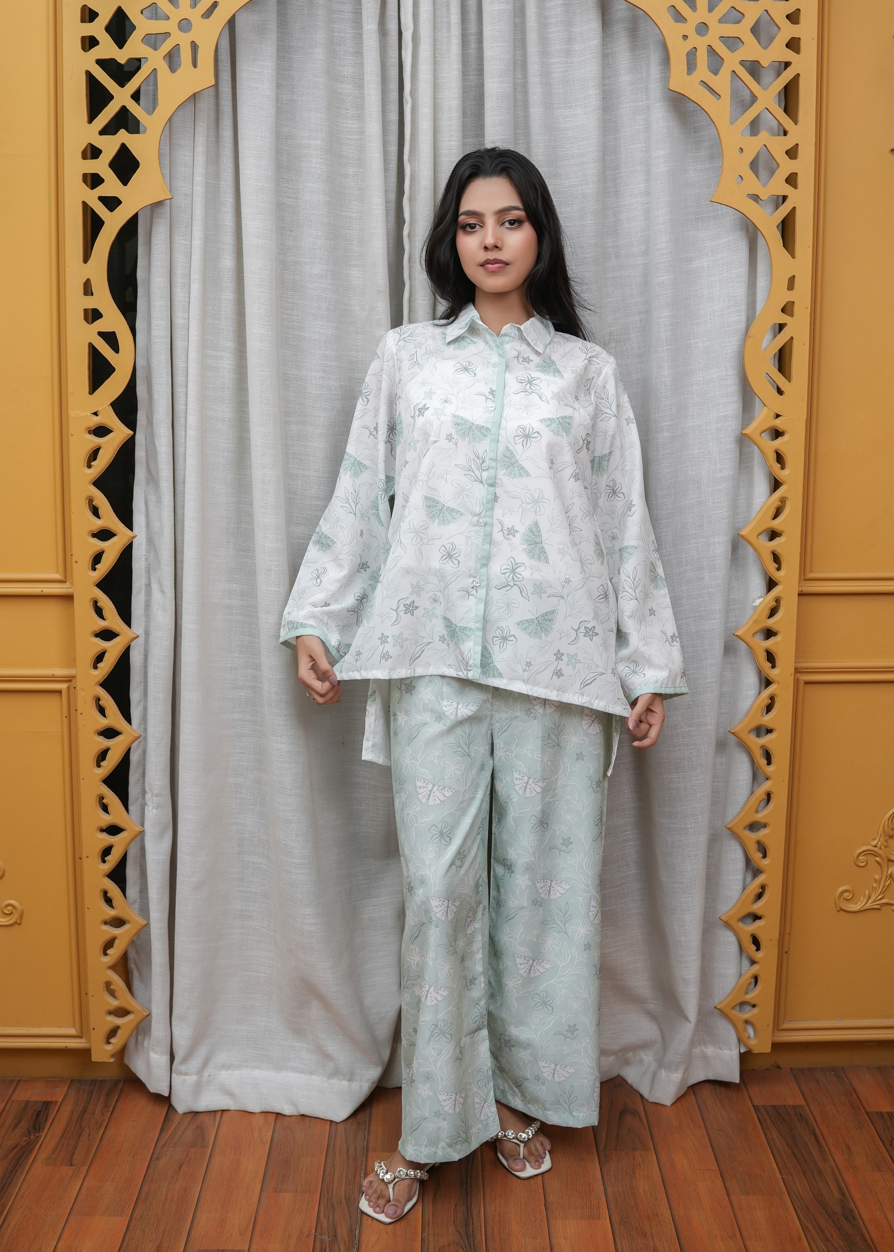 poly lawn Co ord Sets in Light cyan