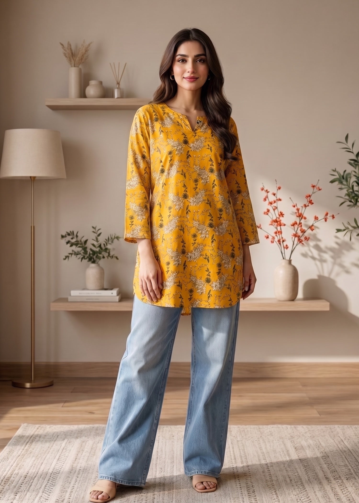 lawn cotton Kurti in Carrot orange