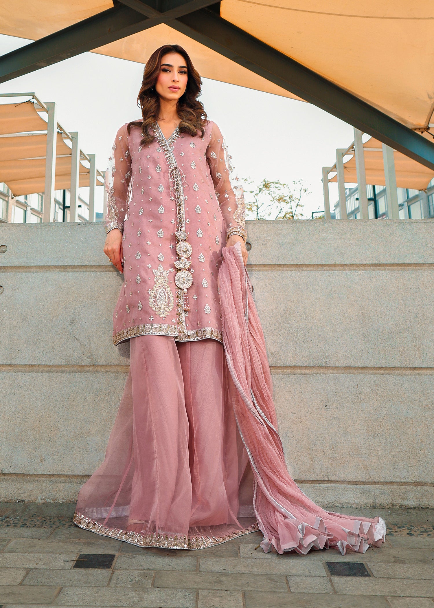 viscose Angrakha in Tea rose pink