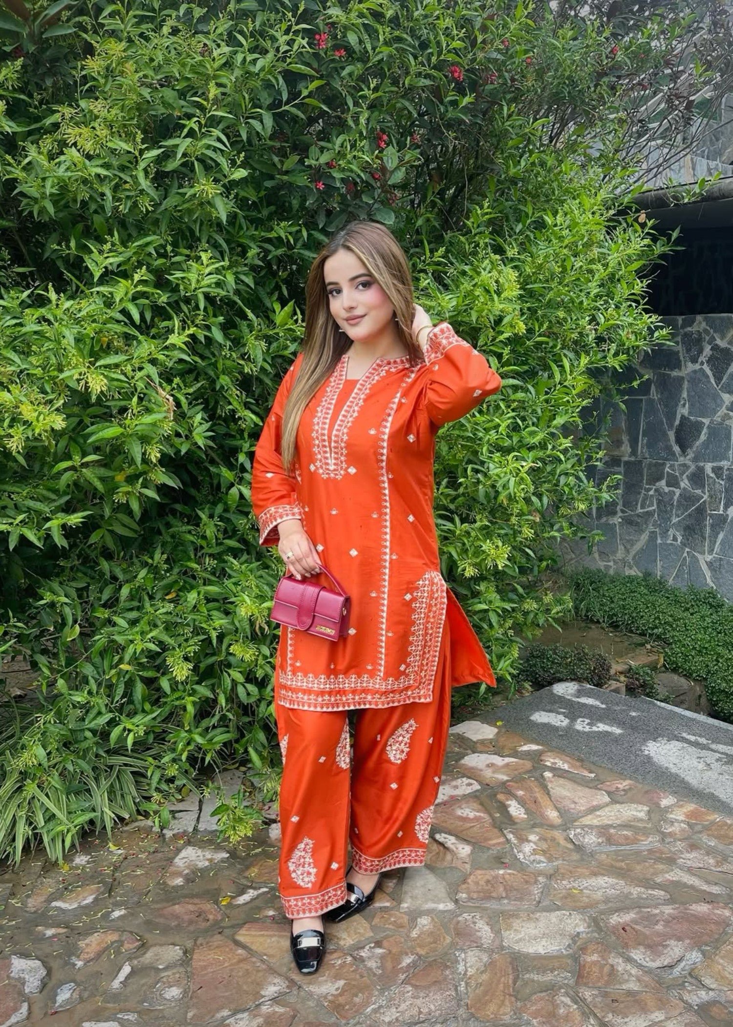 cotton Kurta Set in Yellow-orange