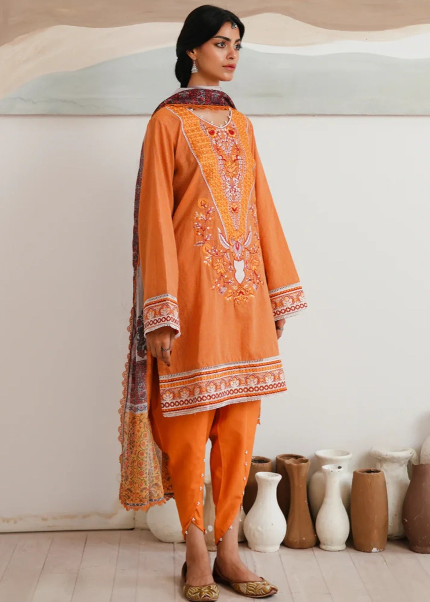 zari Unstitched in Rust orange