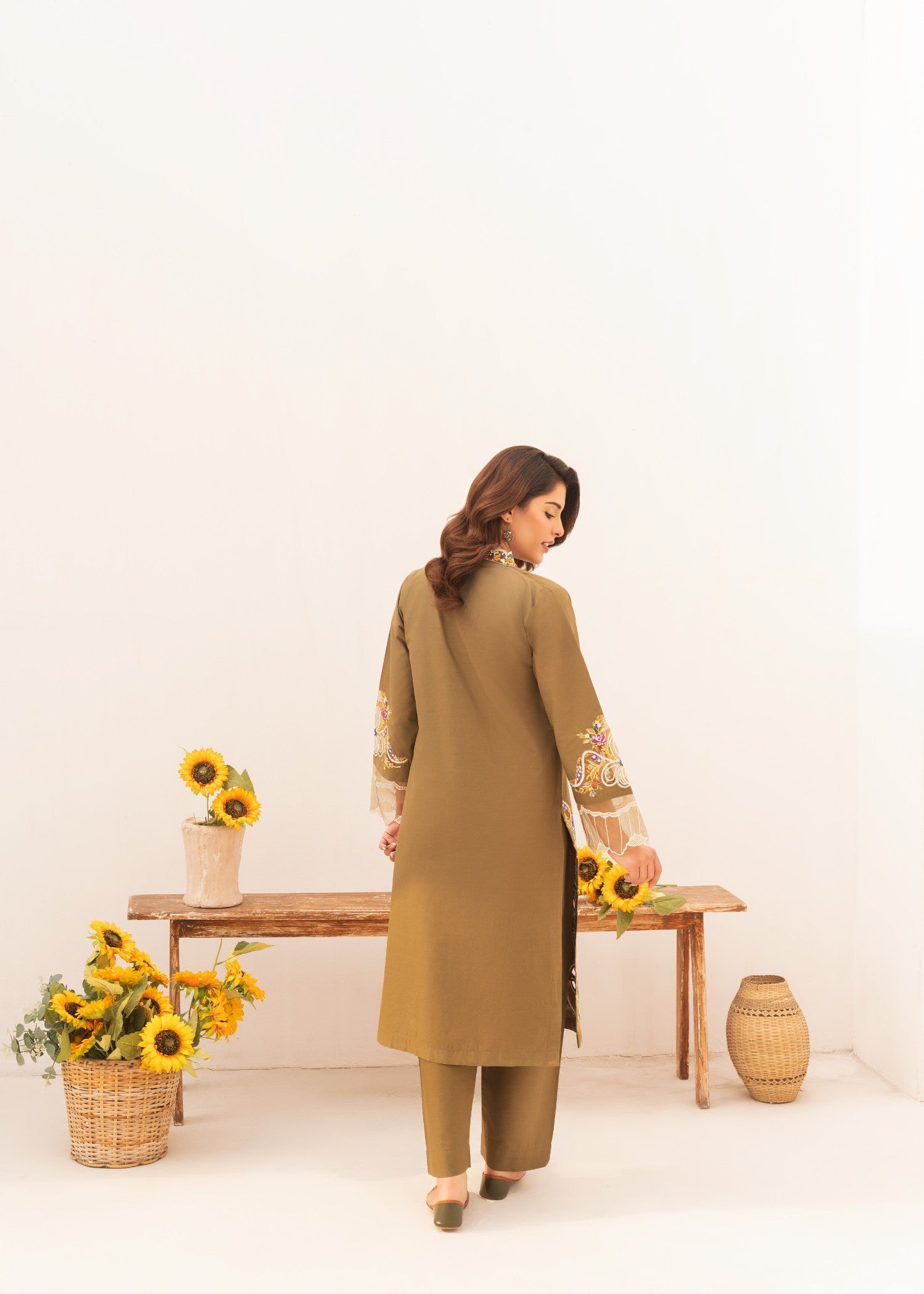 cambric Kurta Set in Brown