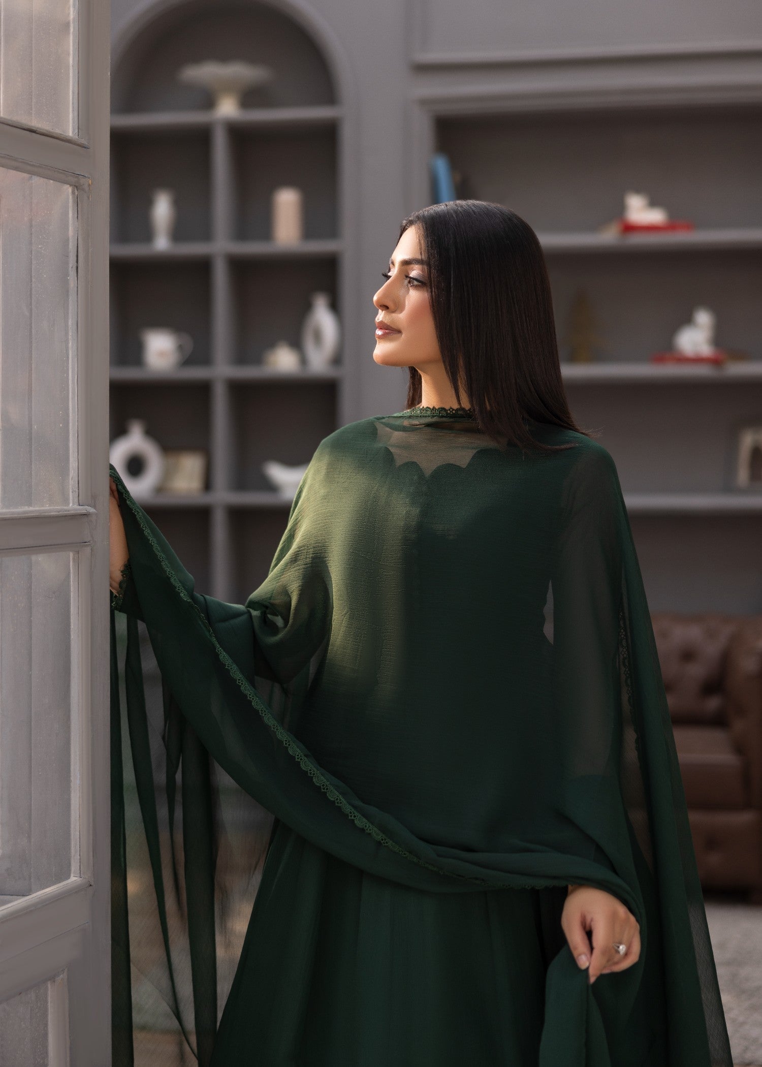 chiffon Maxi in Bottle green