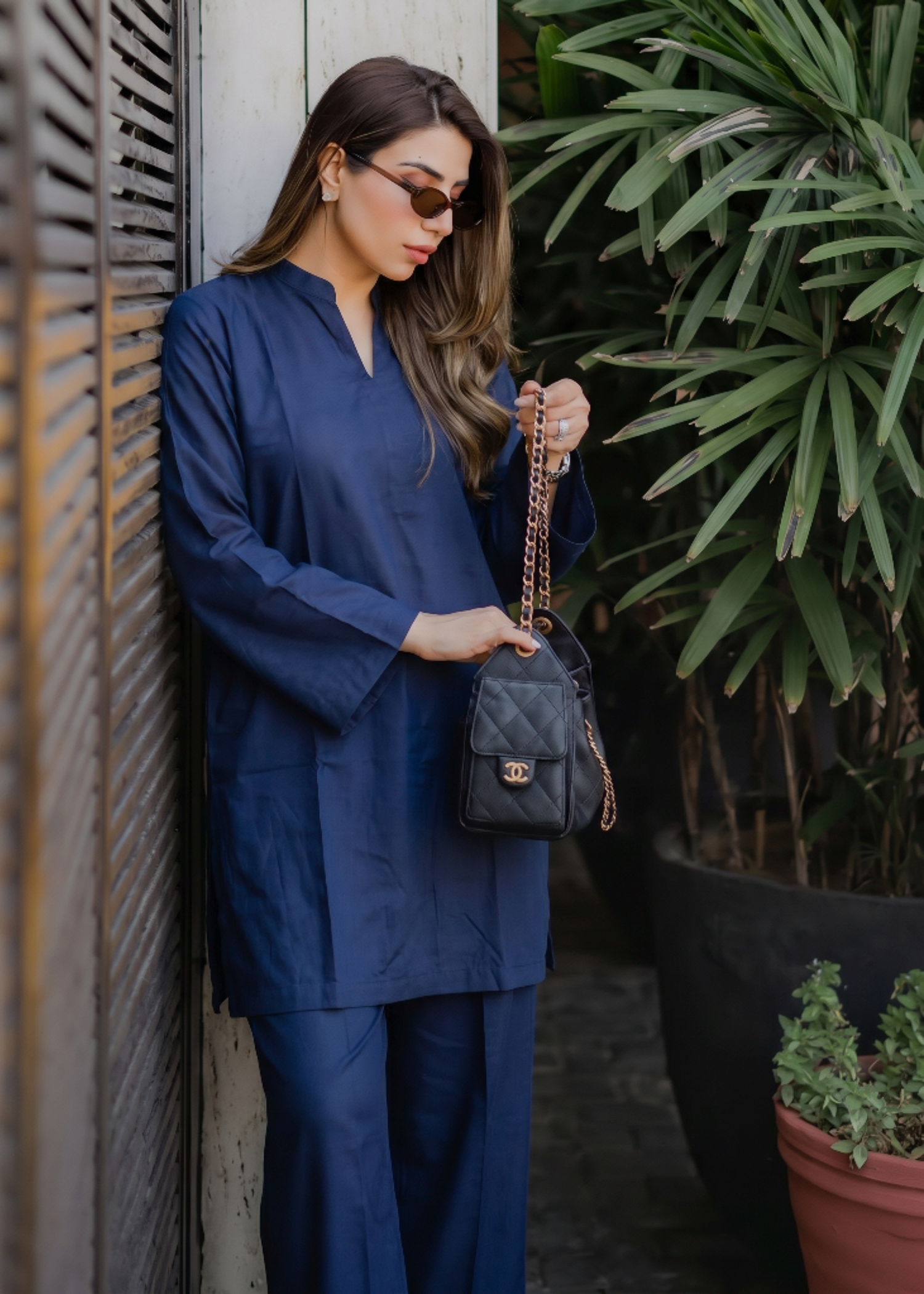 lawn cotton Co Ord Sets in Navy blue