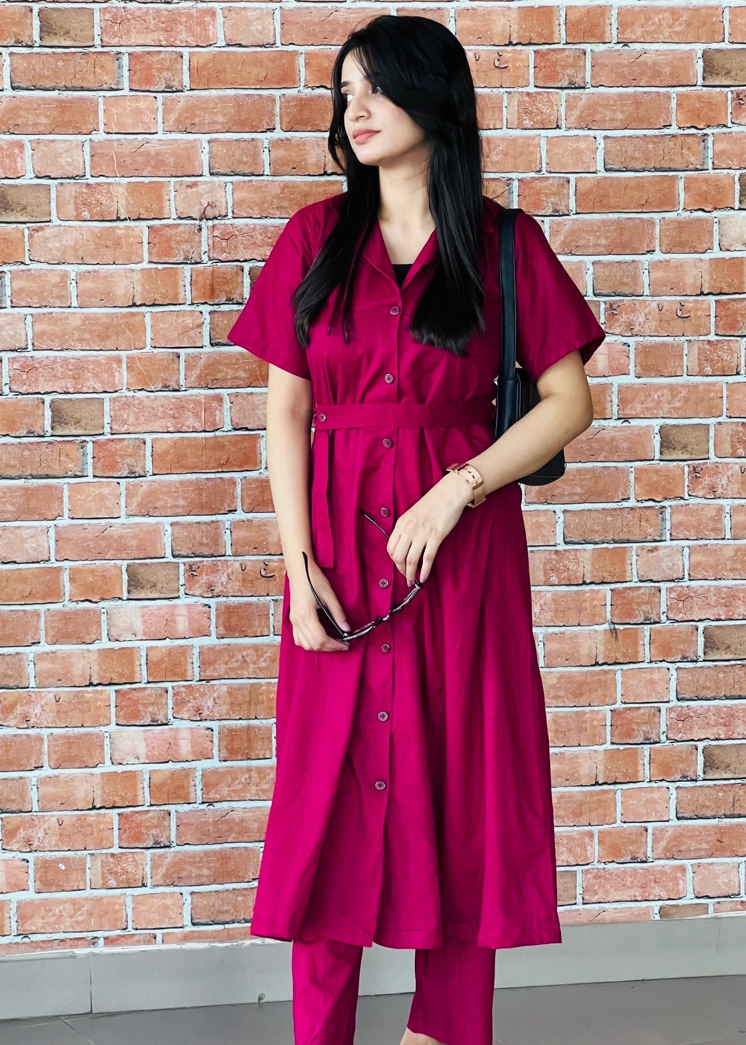 cotton Dress in Deep pink