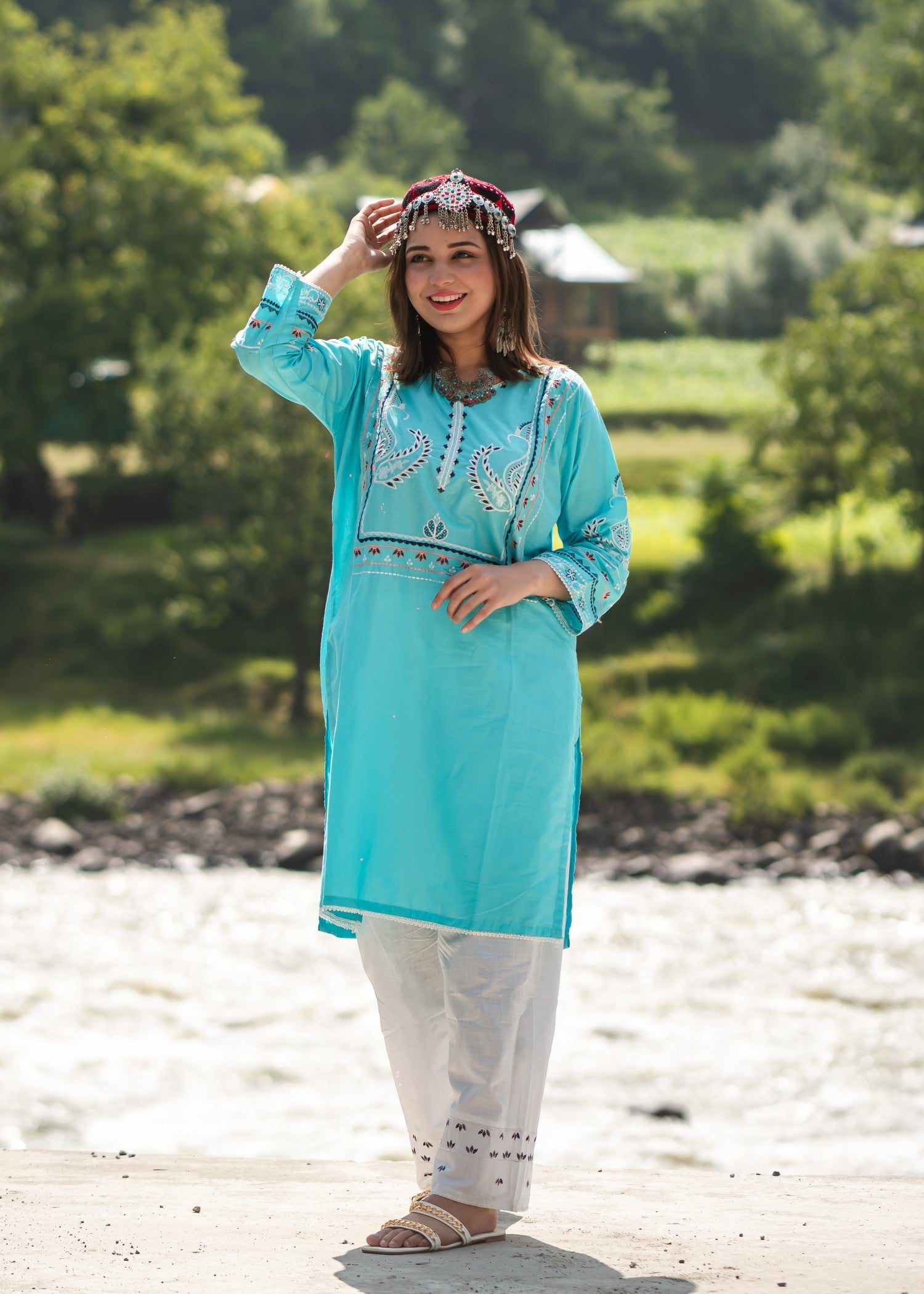 cotton Kurta Set in Aquamarine