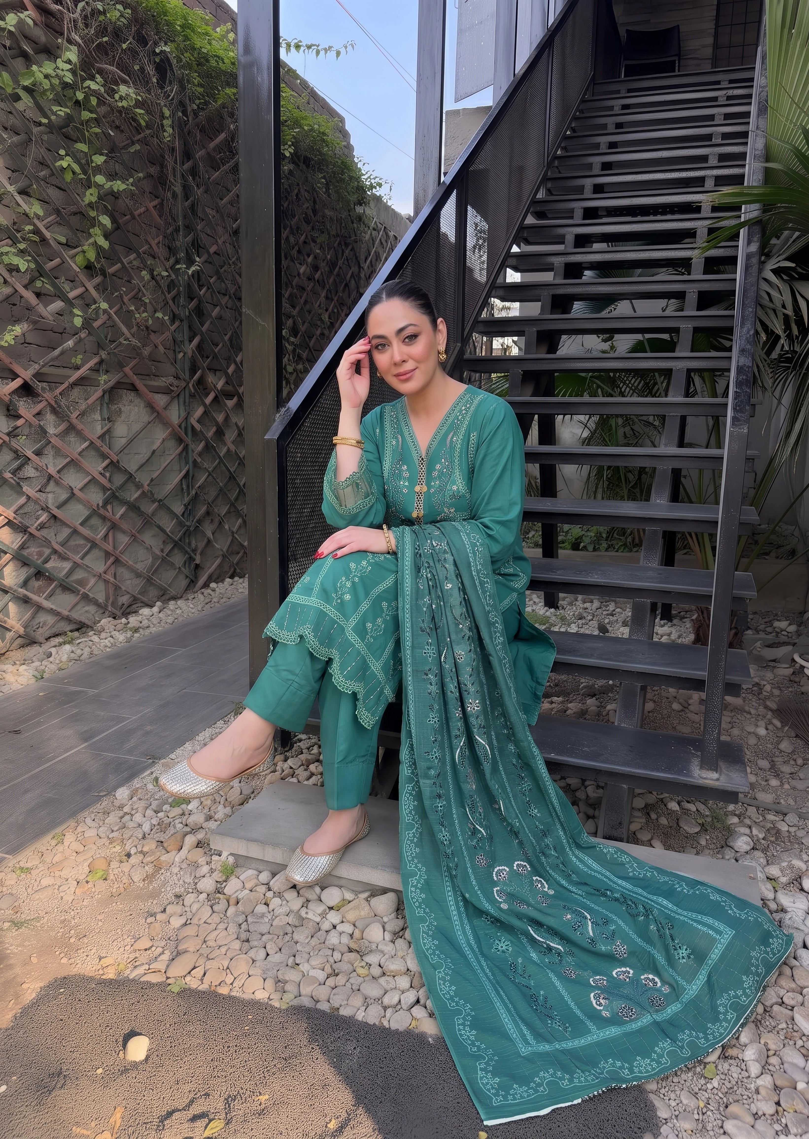 cotton linen Kurta Set in Sea green