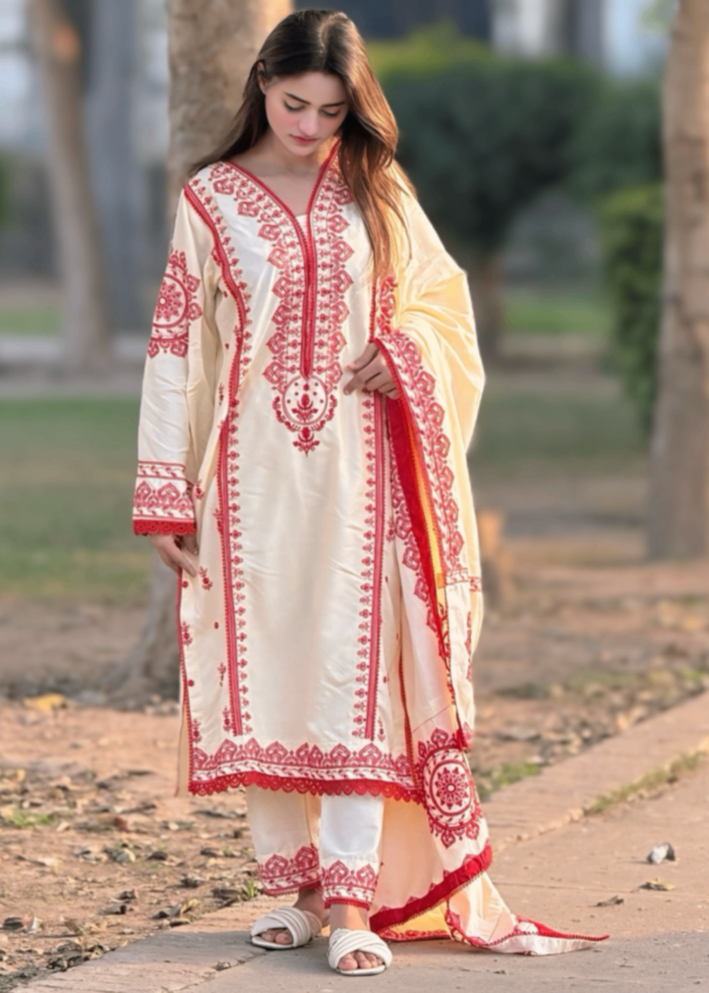 linen Kurta Set in Cream