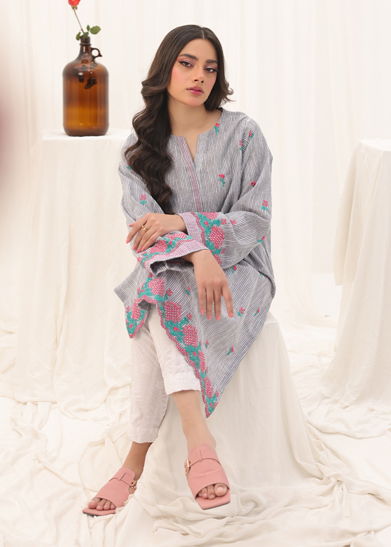 yarn dyed Kurti in Grey