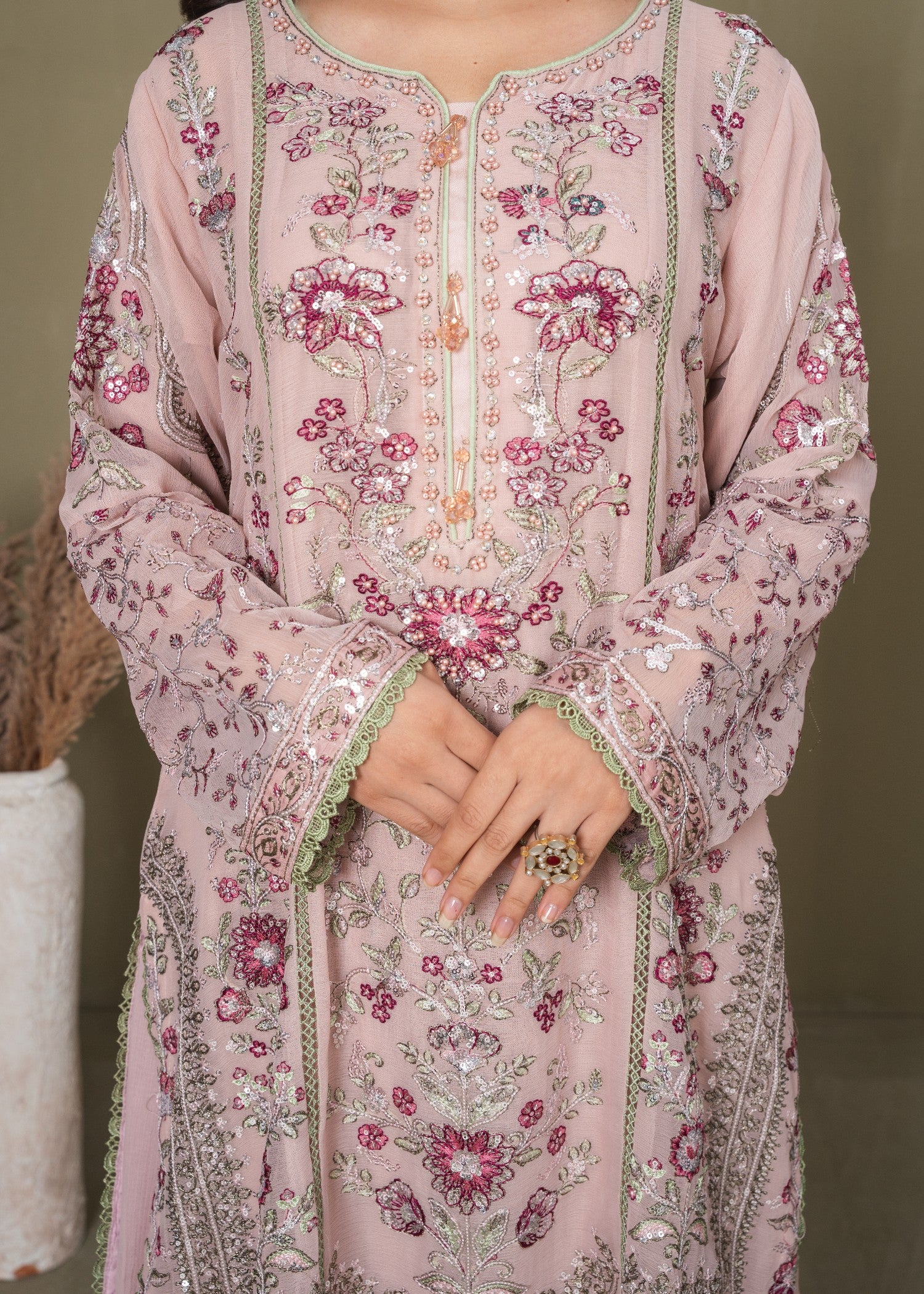 chiffon Gharara in Blush pink