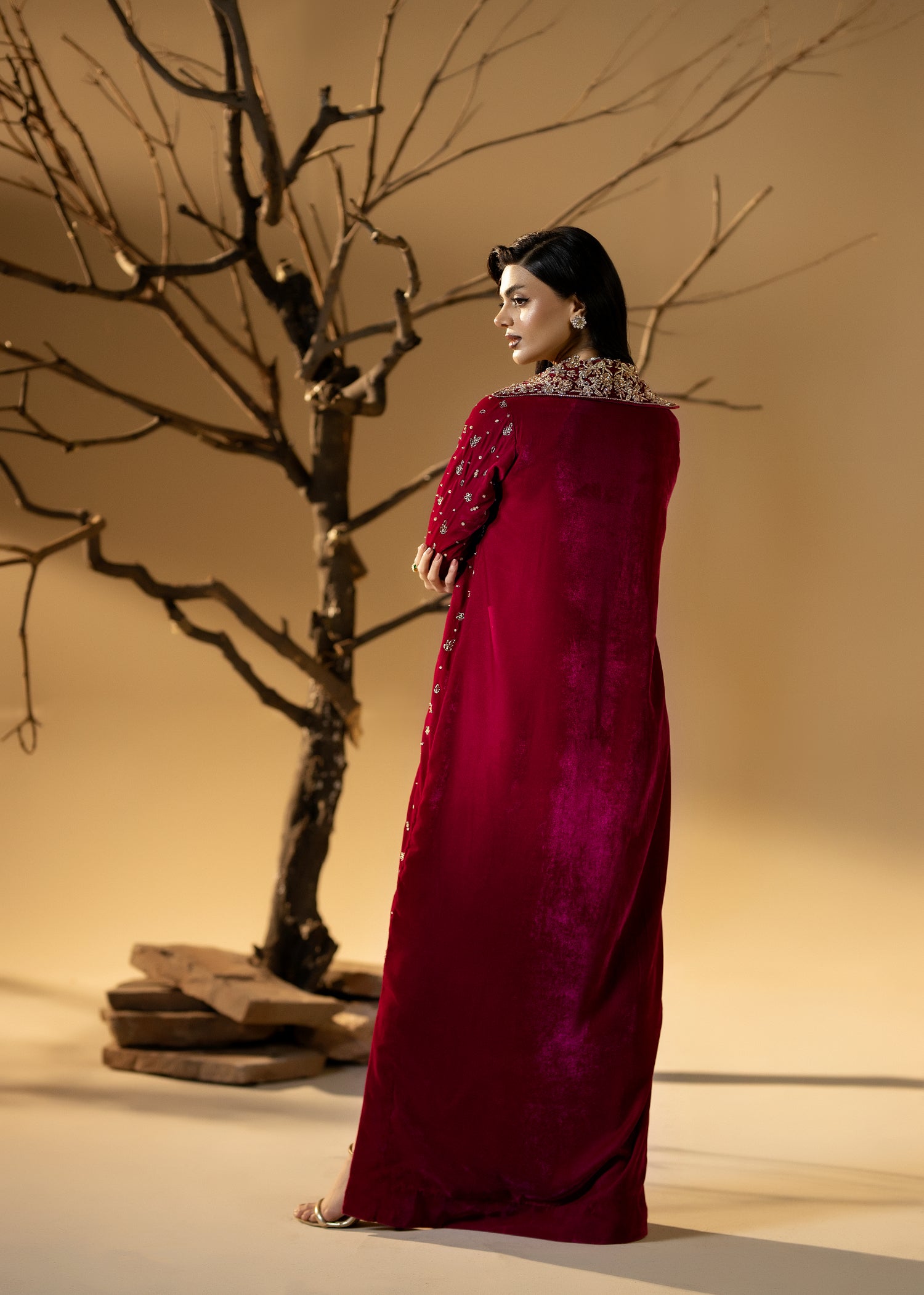 chinese micro velvet 9000 Kaftan in Hot pink