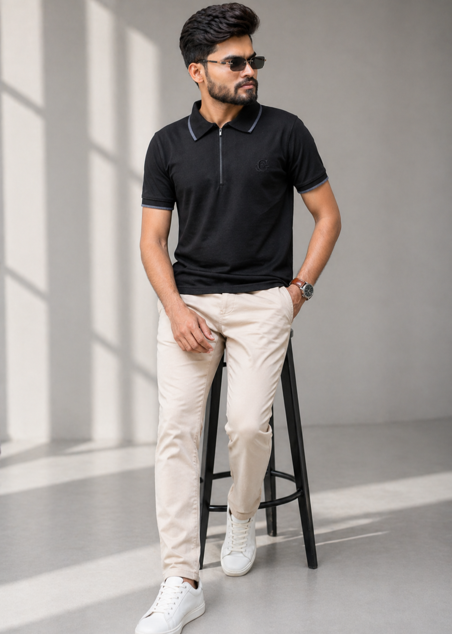cotton pique Polo Shirt in Jet black