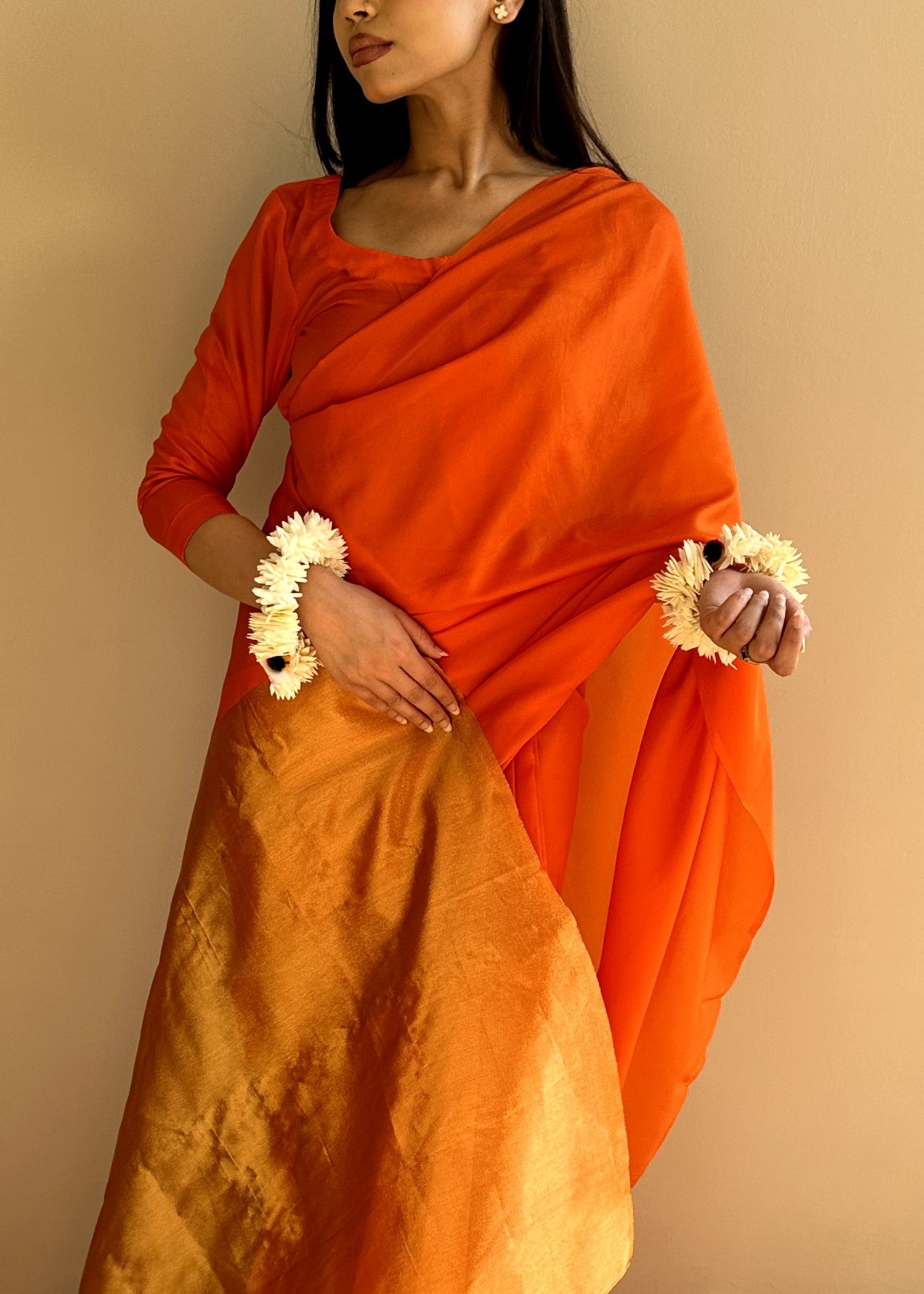 kattan silk Saree in Pumpkin orange