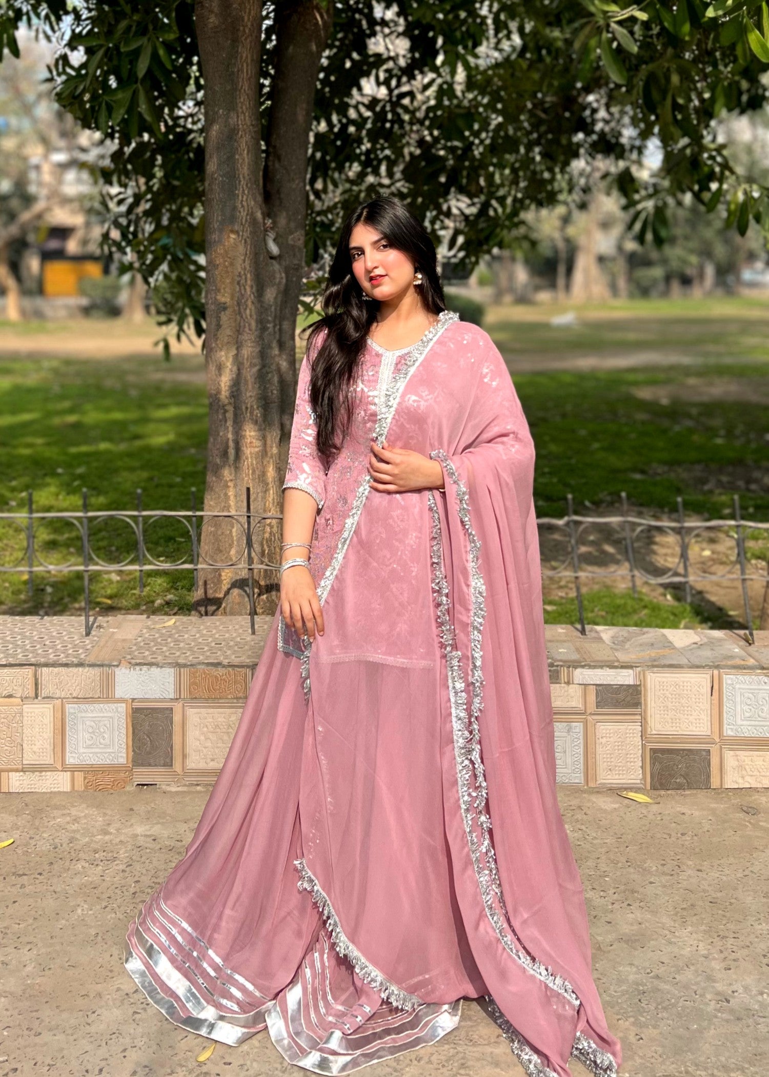 bemberg crinkle chiffon Sharara in Petal pink