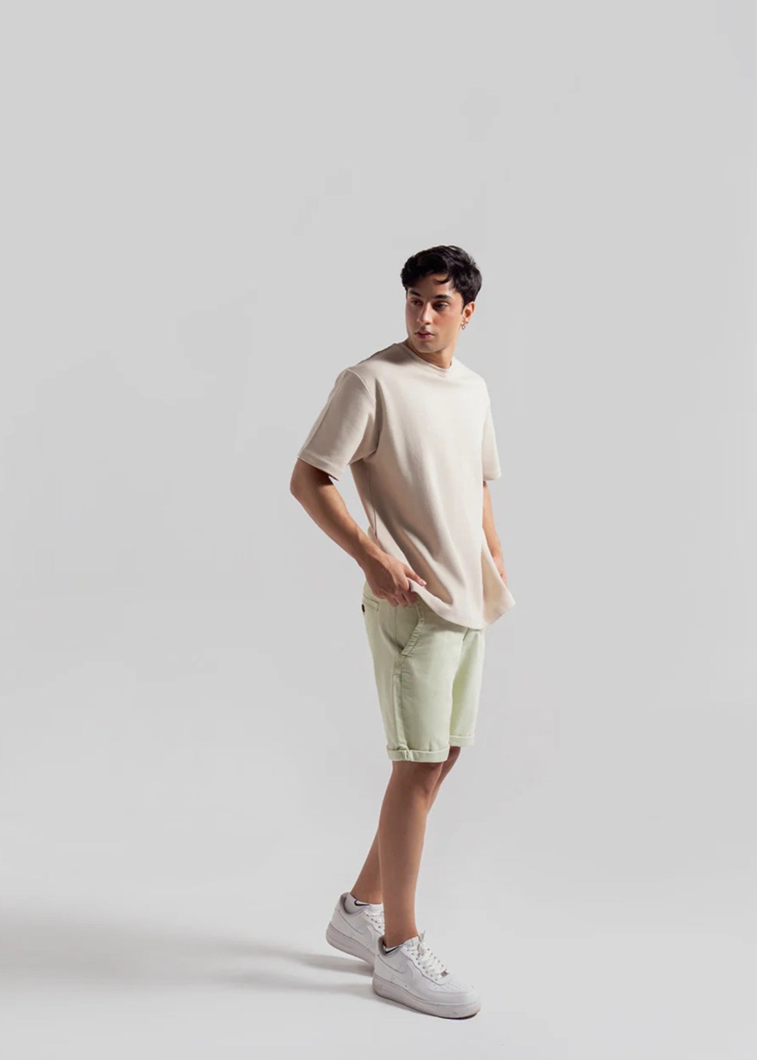 twill cotton Shorts in Mint green