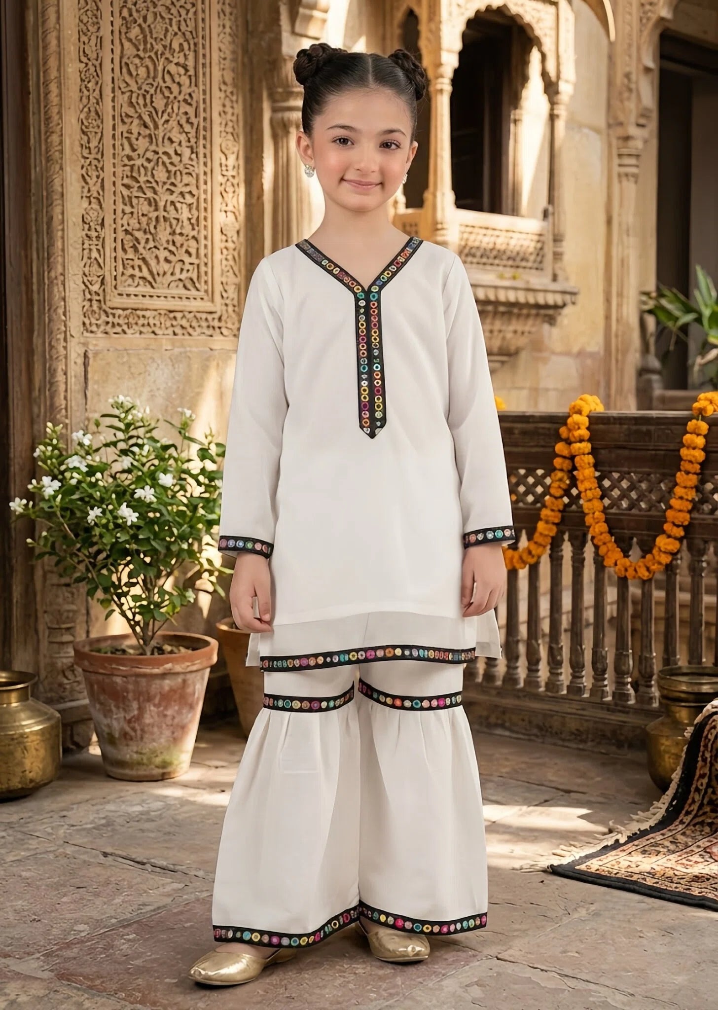 khaddi net Gharara in White