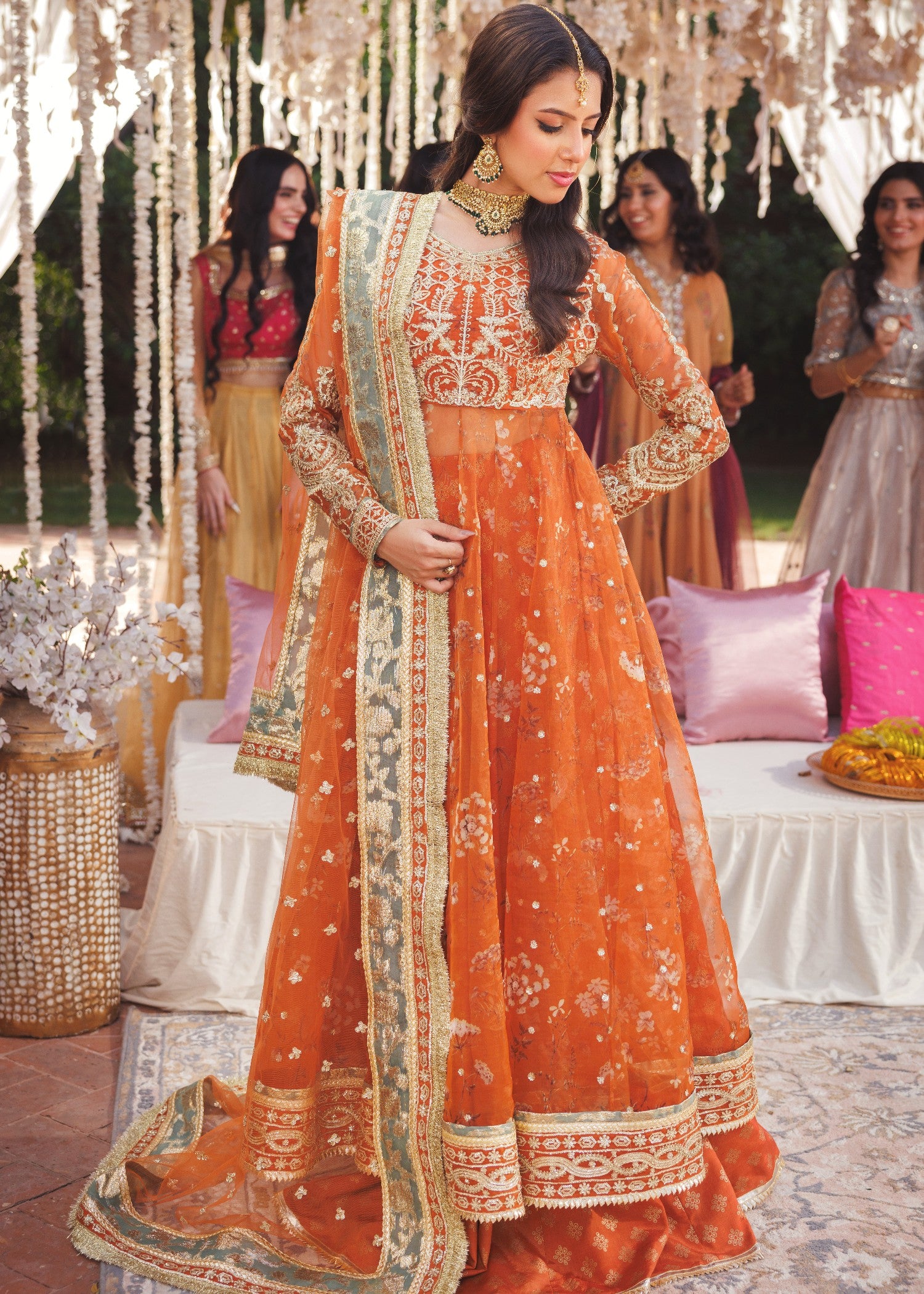 organza Lehenga in Orange