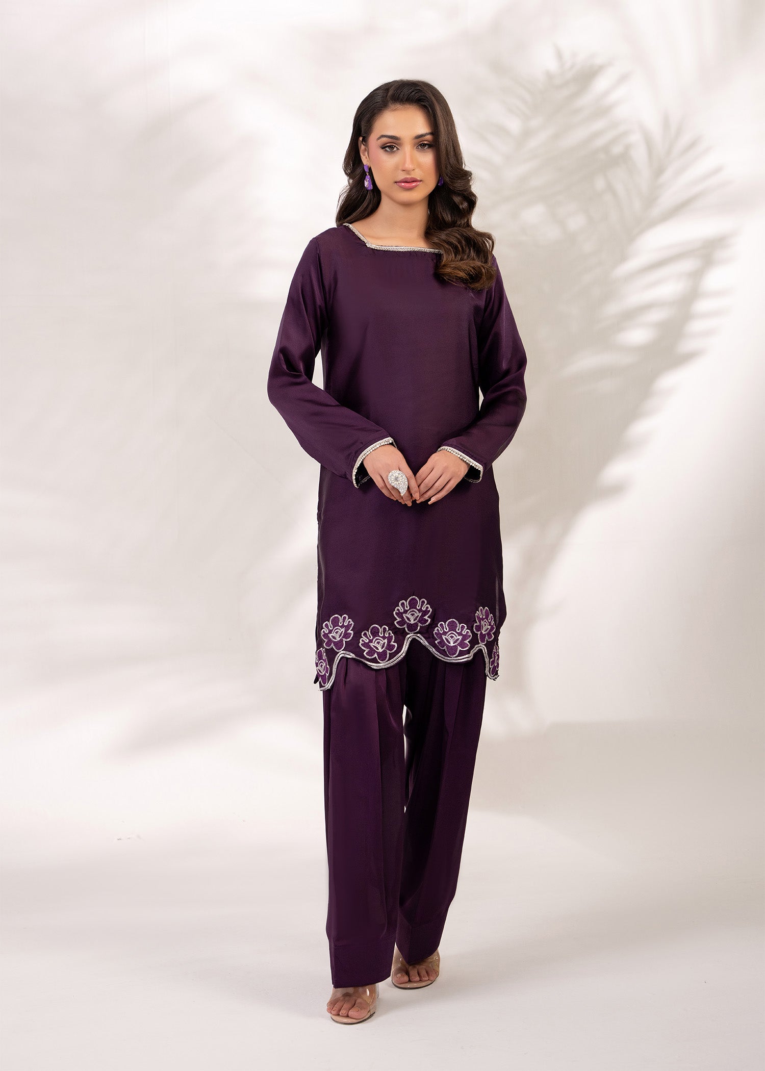 silk Kurta Set in Plum