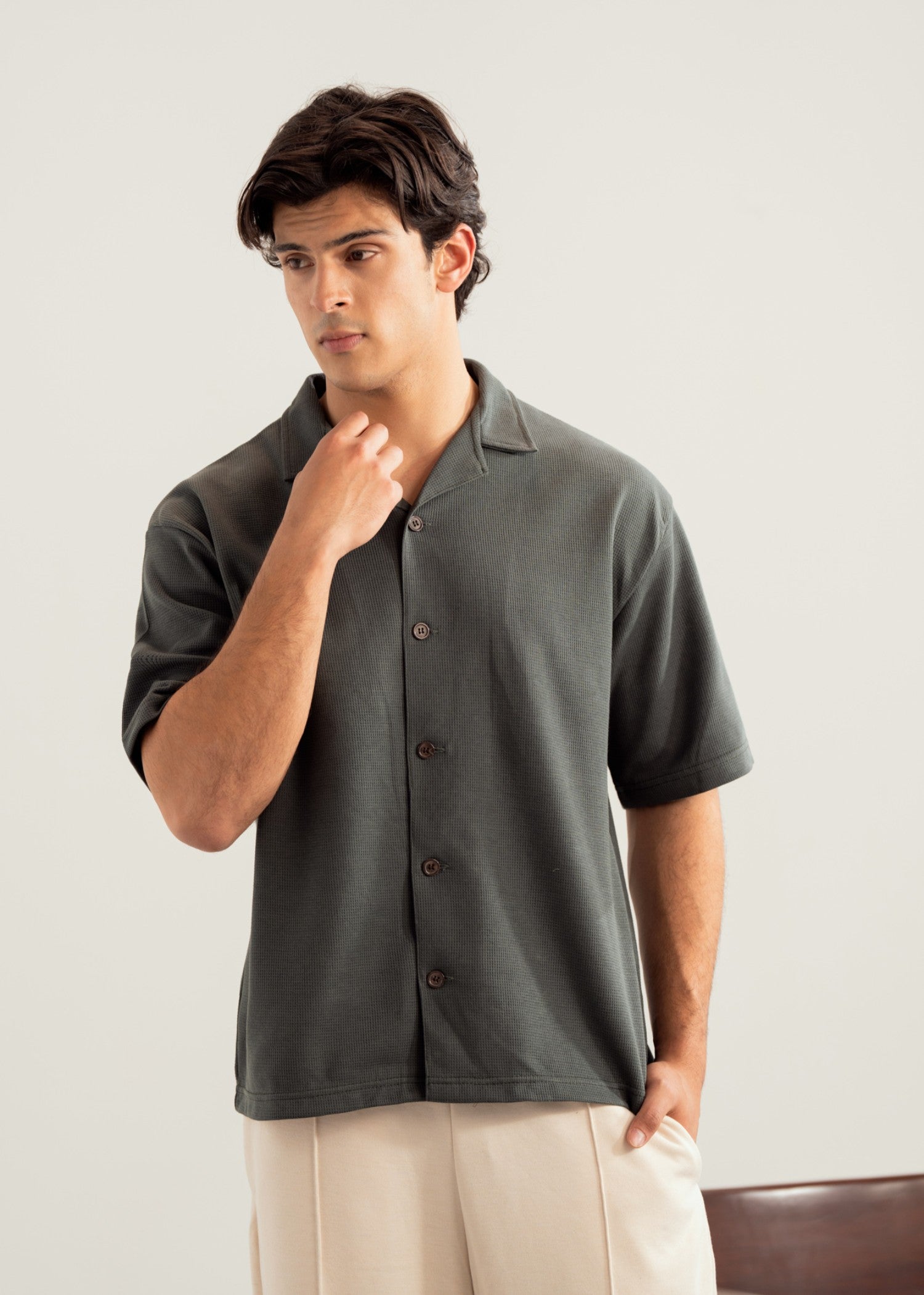 cotton Casual Shirt in Olive green