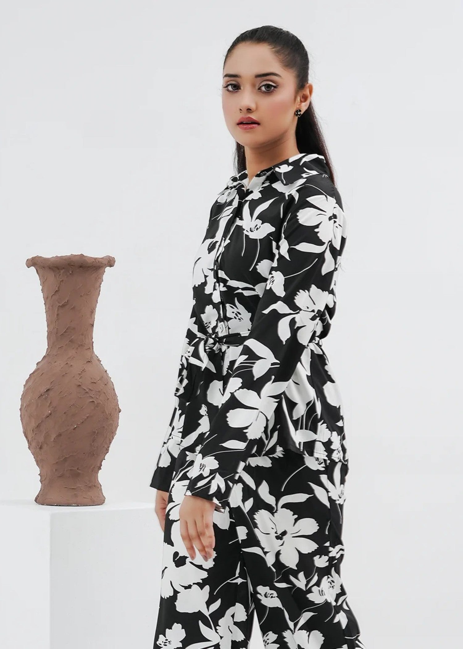 blended satin polyester Co Ord Sets in Black