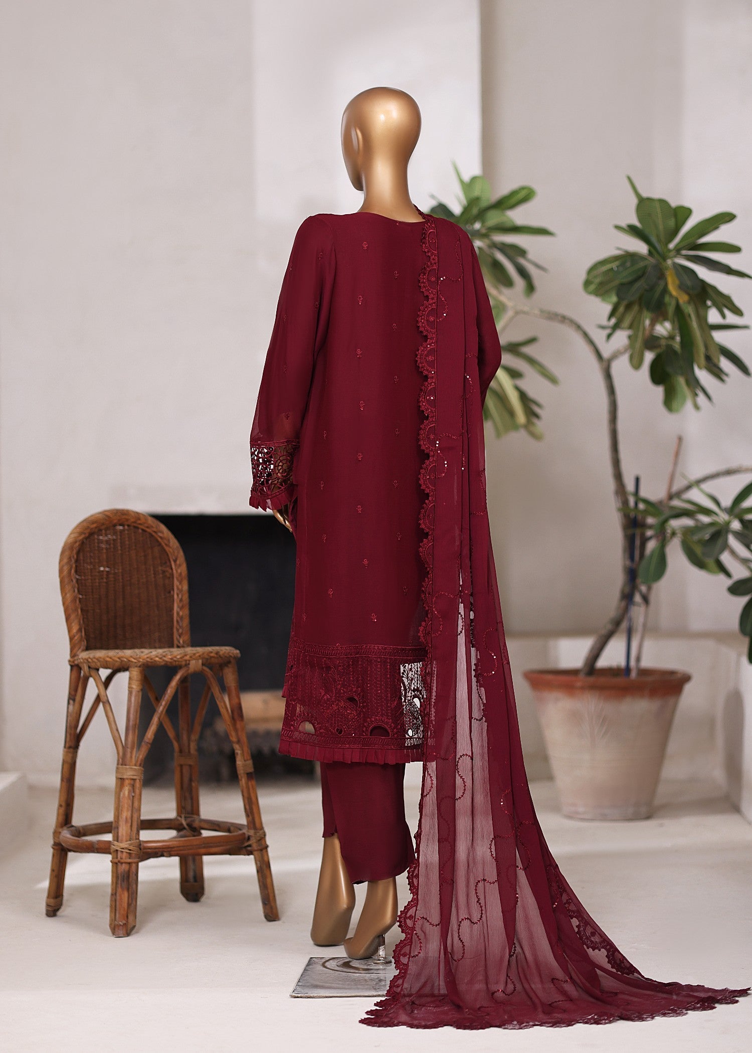 bemberg crinkle chiffon Kurta Set in Sangria