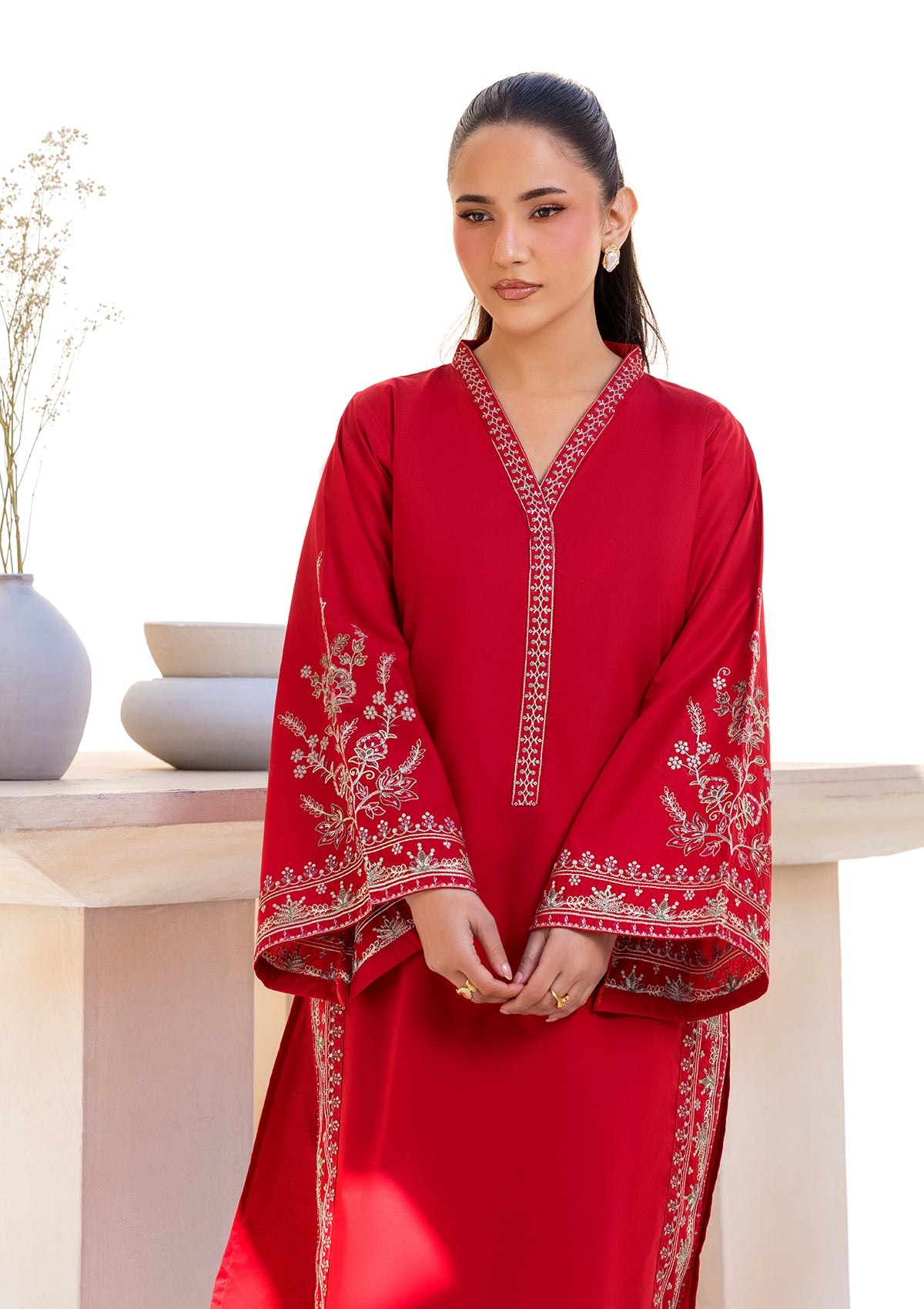 cotton Kurta Set in Red