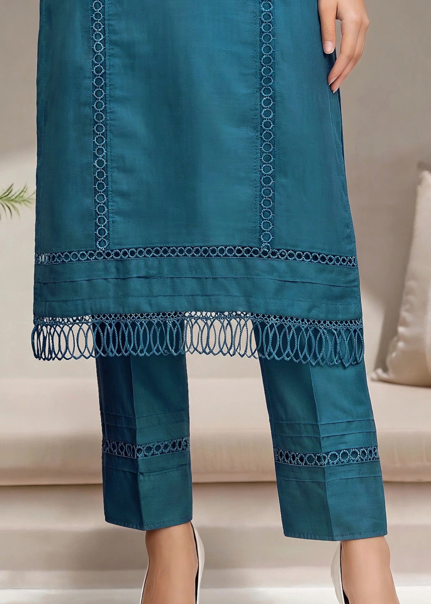 linen Kurta Set in Steel teal