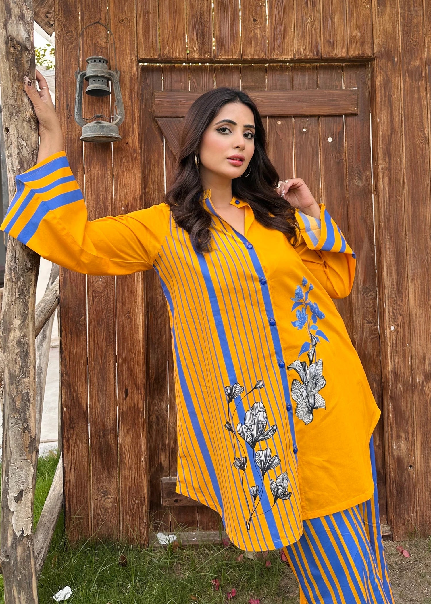 lawn Co ord Sets in Honey, blue