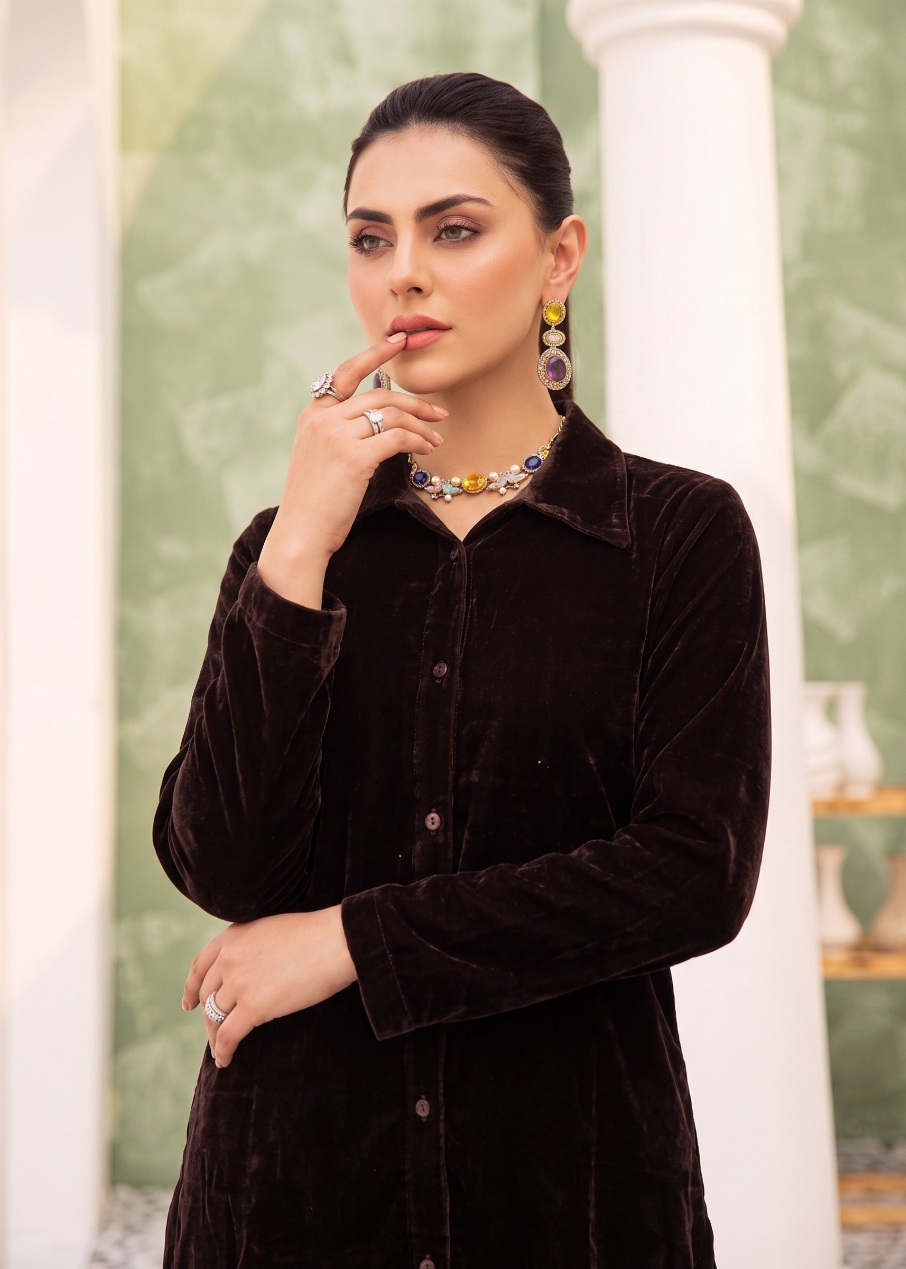 velvet Co ord Sets in Dark brown