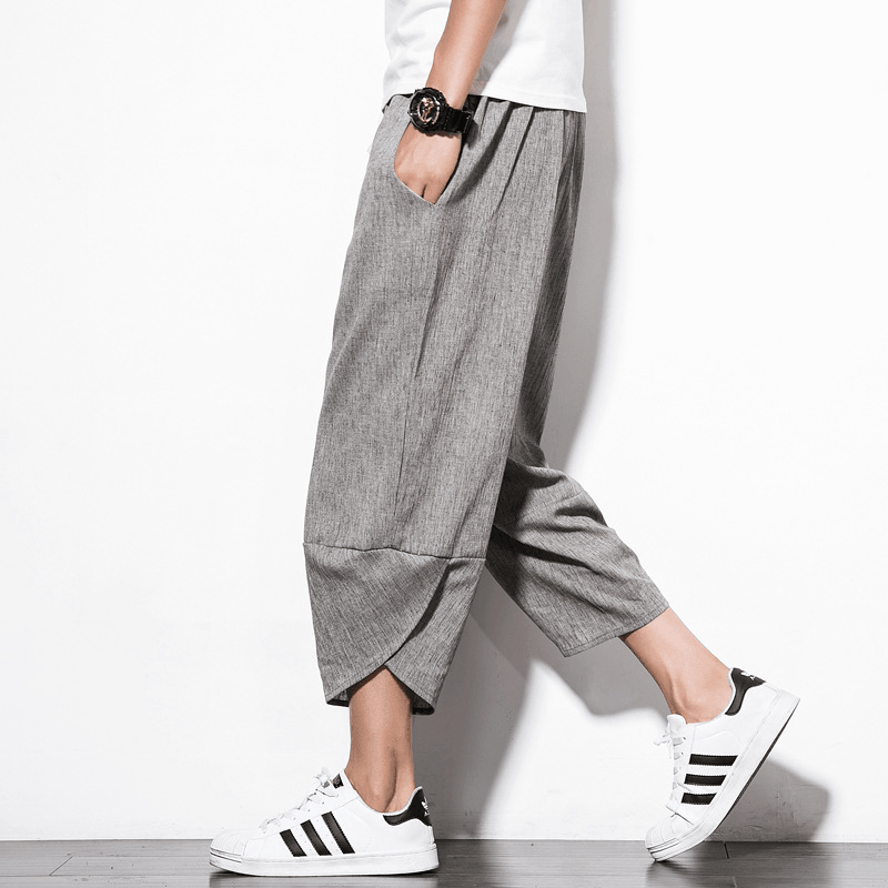 Linen Pants Summer Men'S Cropped Shorts Youth Wide