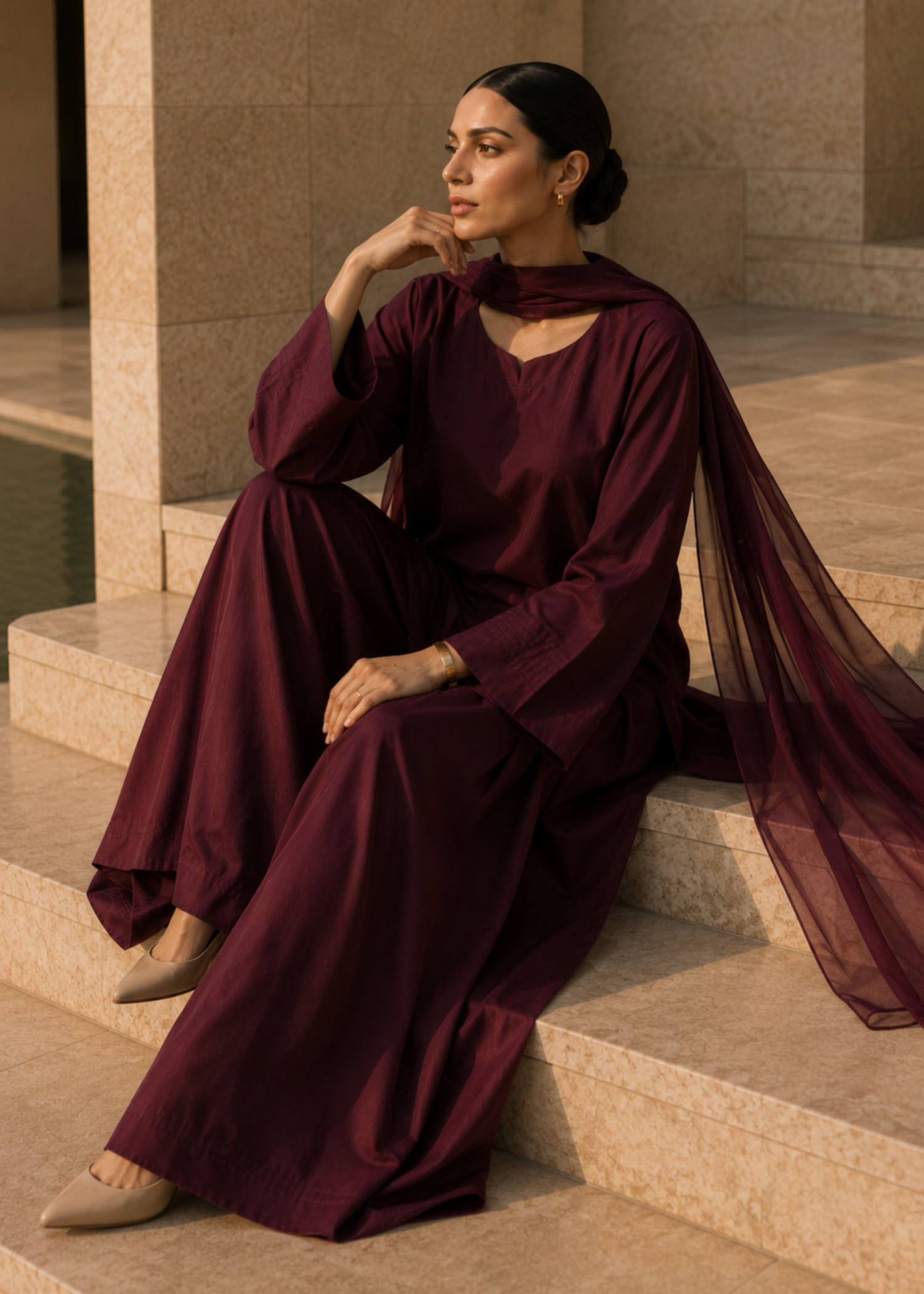 pure cotton Kurta Set in Burgundy