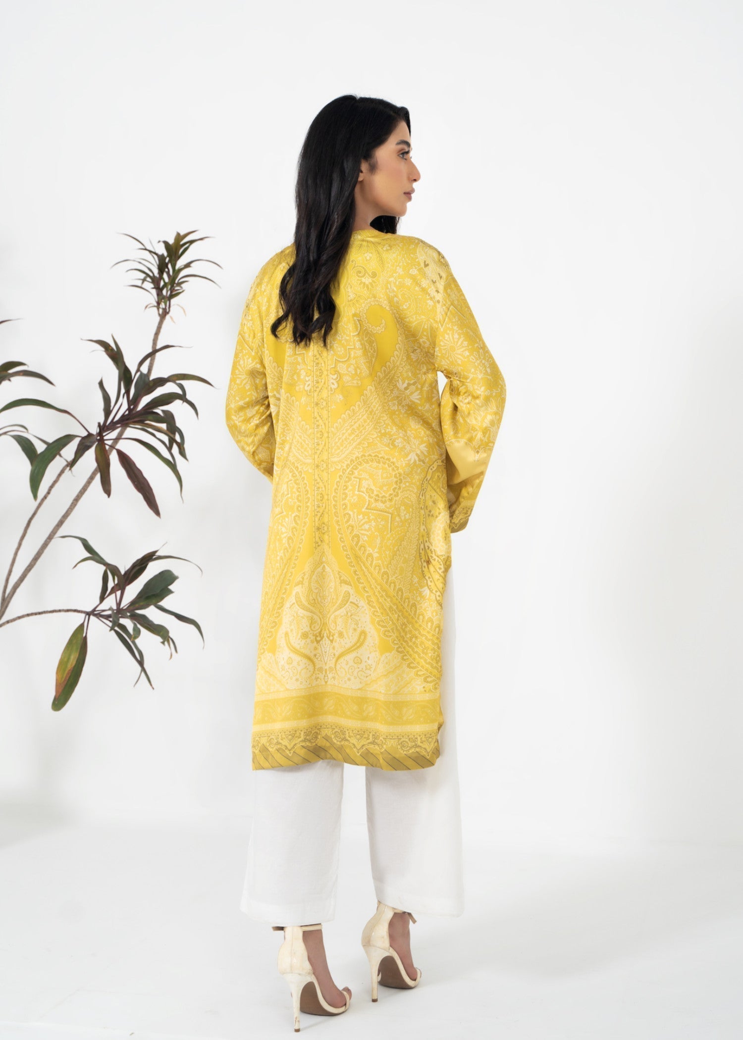satin silk Kurti in Yellow