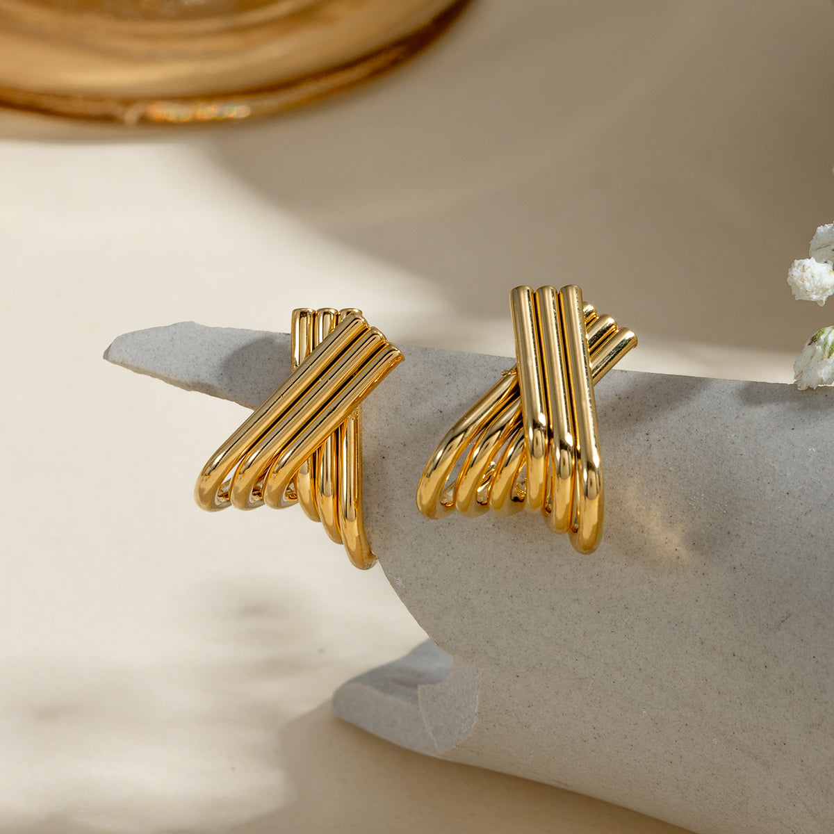 18K Gold Plated Stainless Steel X-Shaped Earrings