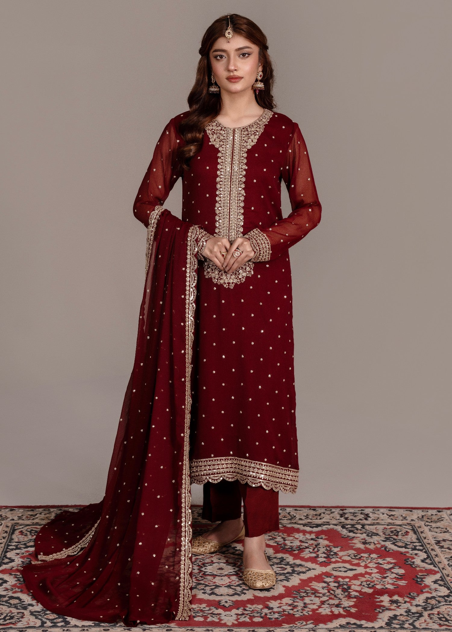 chiffon Unstitched in Maroon