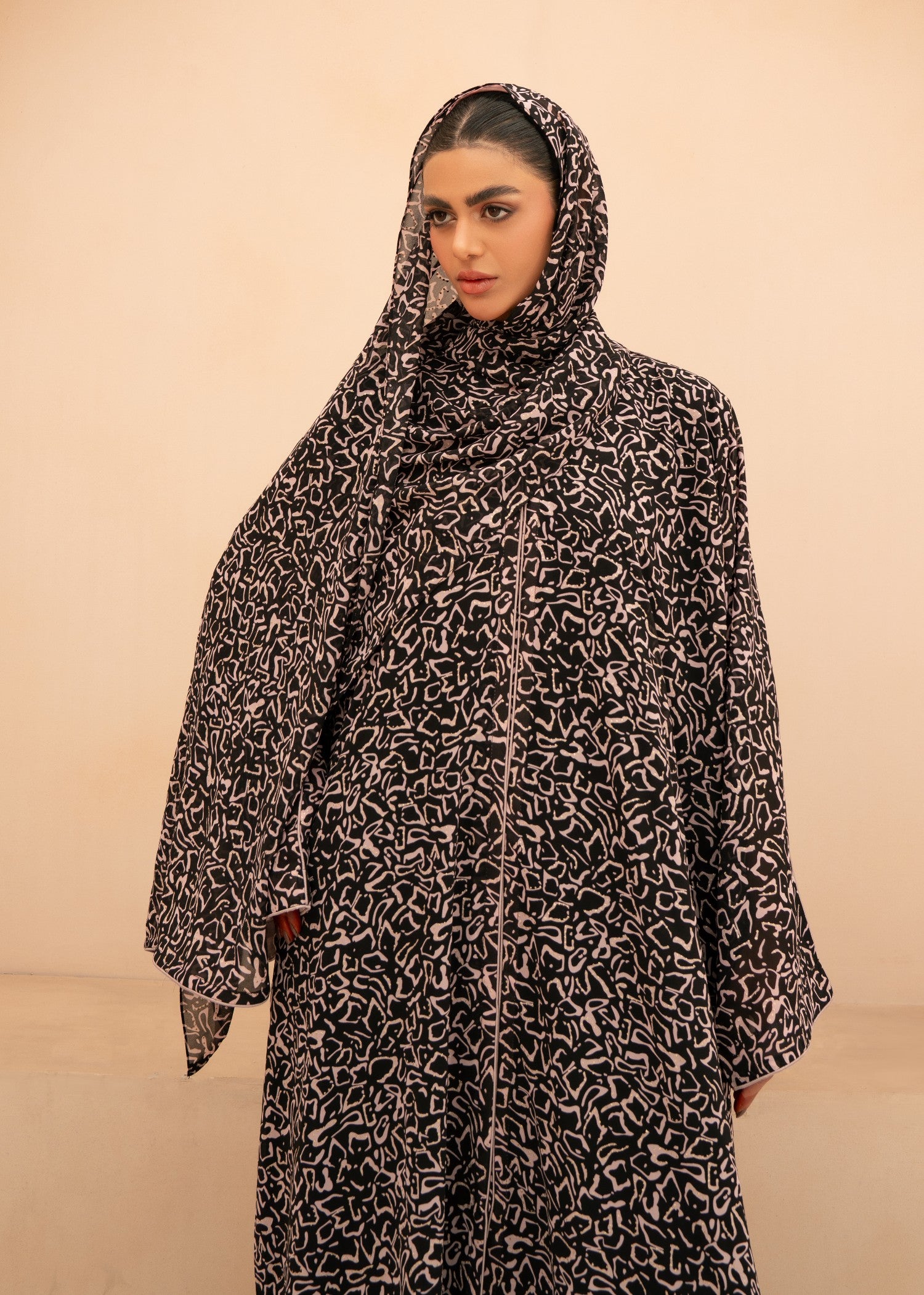 chiffon Abaya in Black, walnut brown