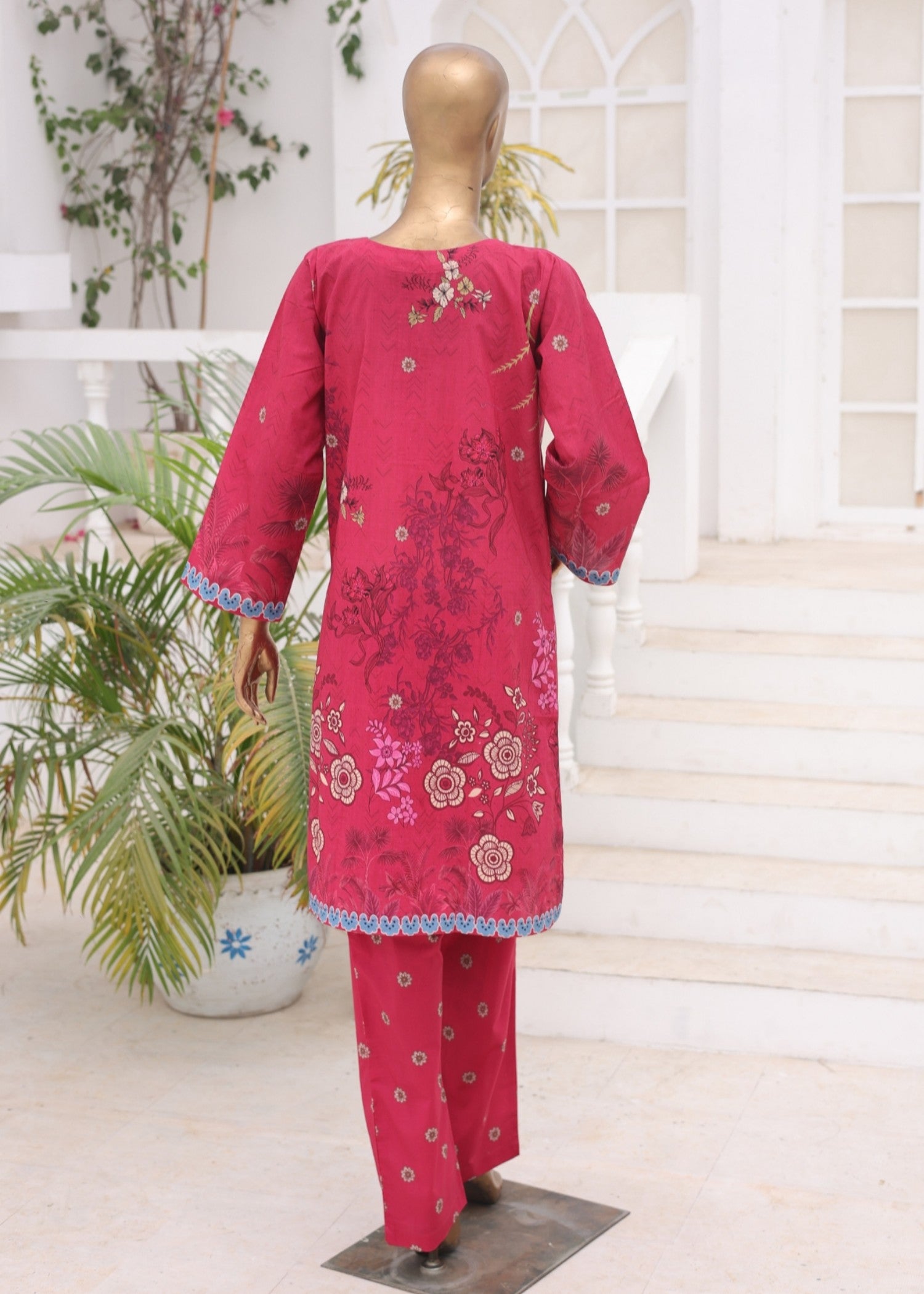 lawn Kurta Set in Poppy red