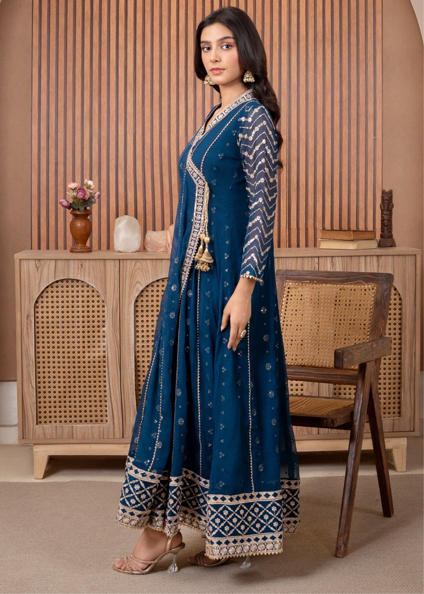 chiffon Angrakha in Blue