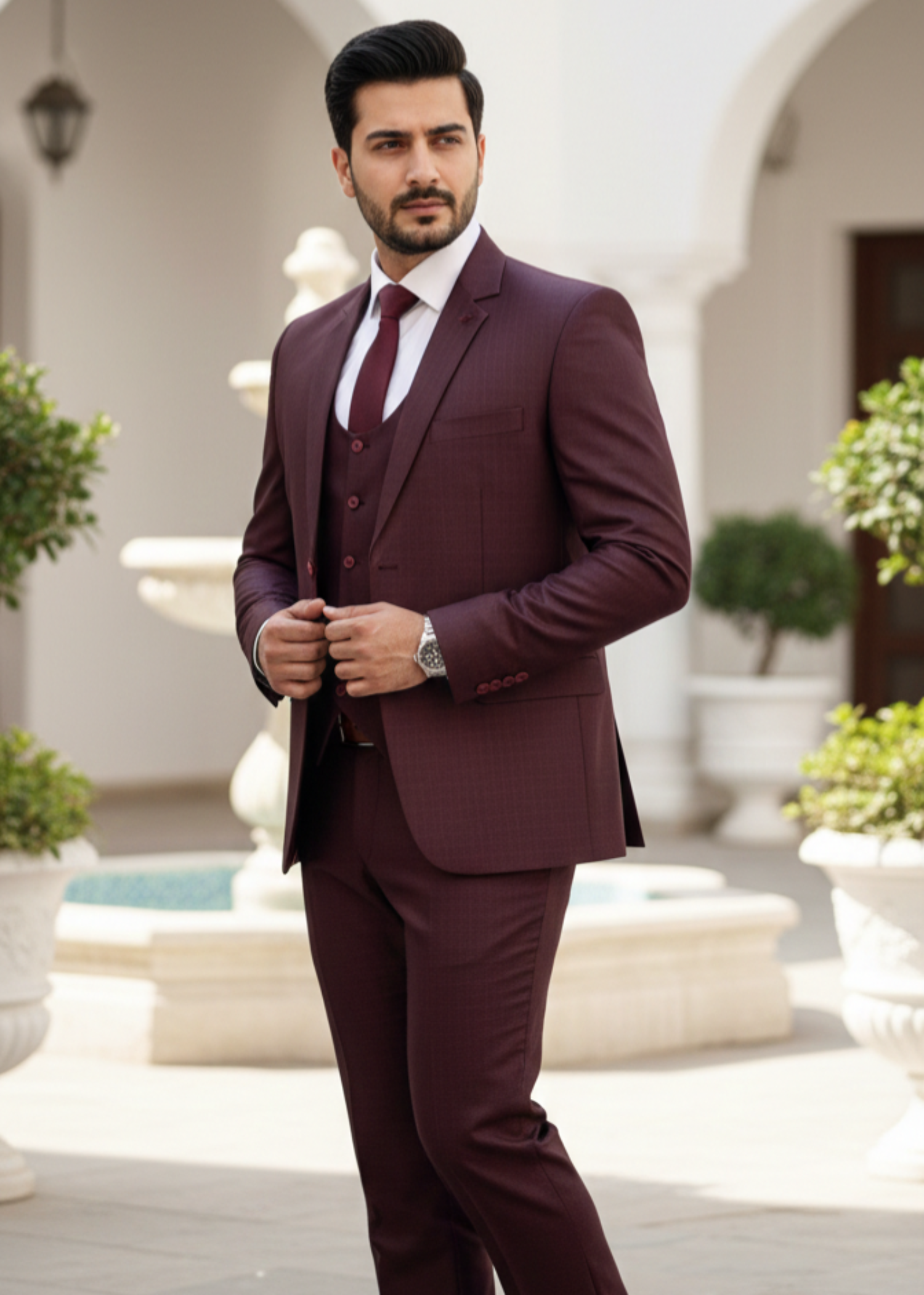tropical Suits in Maroon